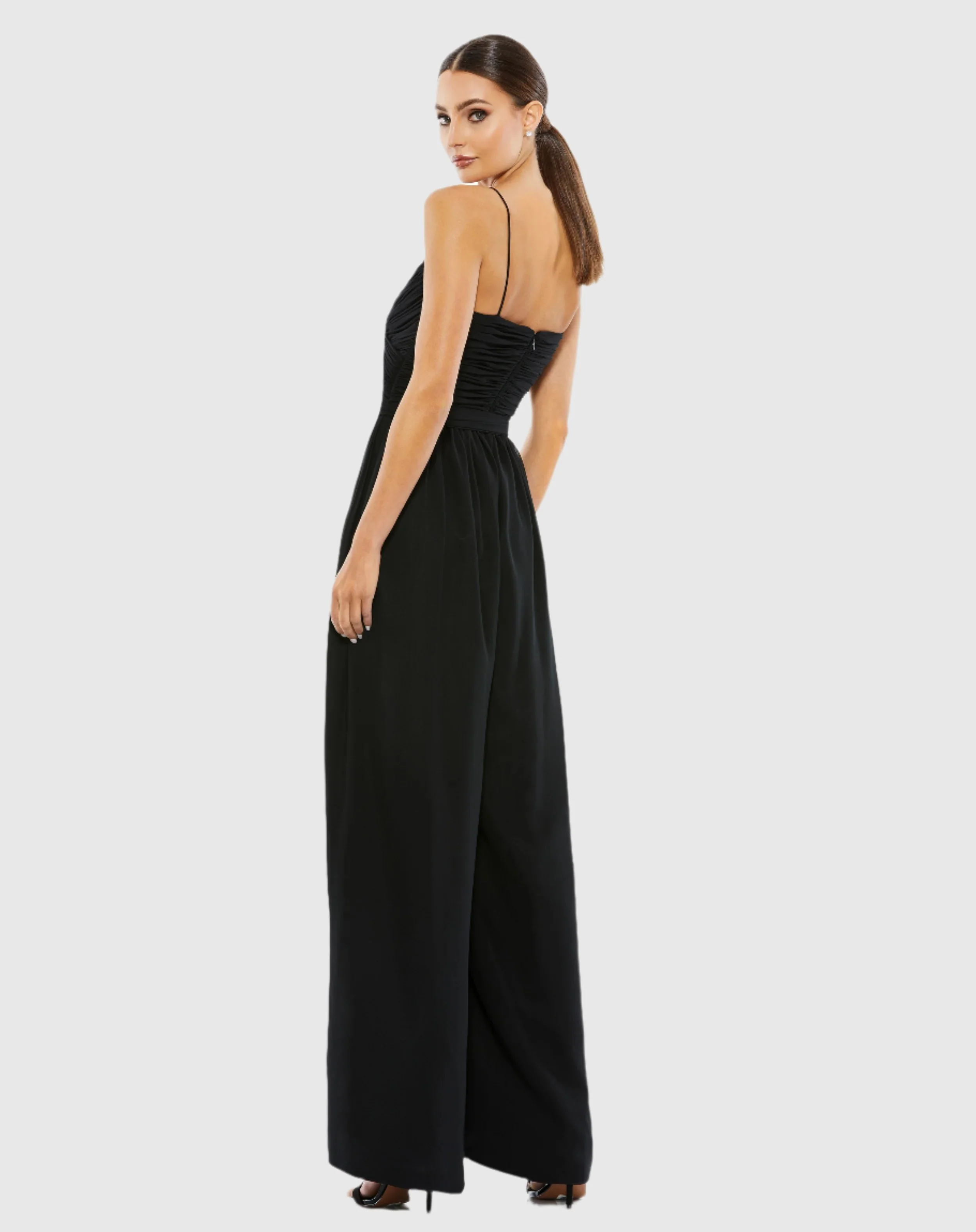 Black Flowy Faux Wrap Jumpsuit