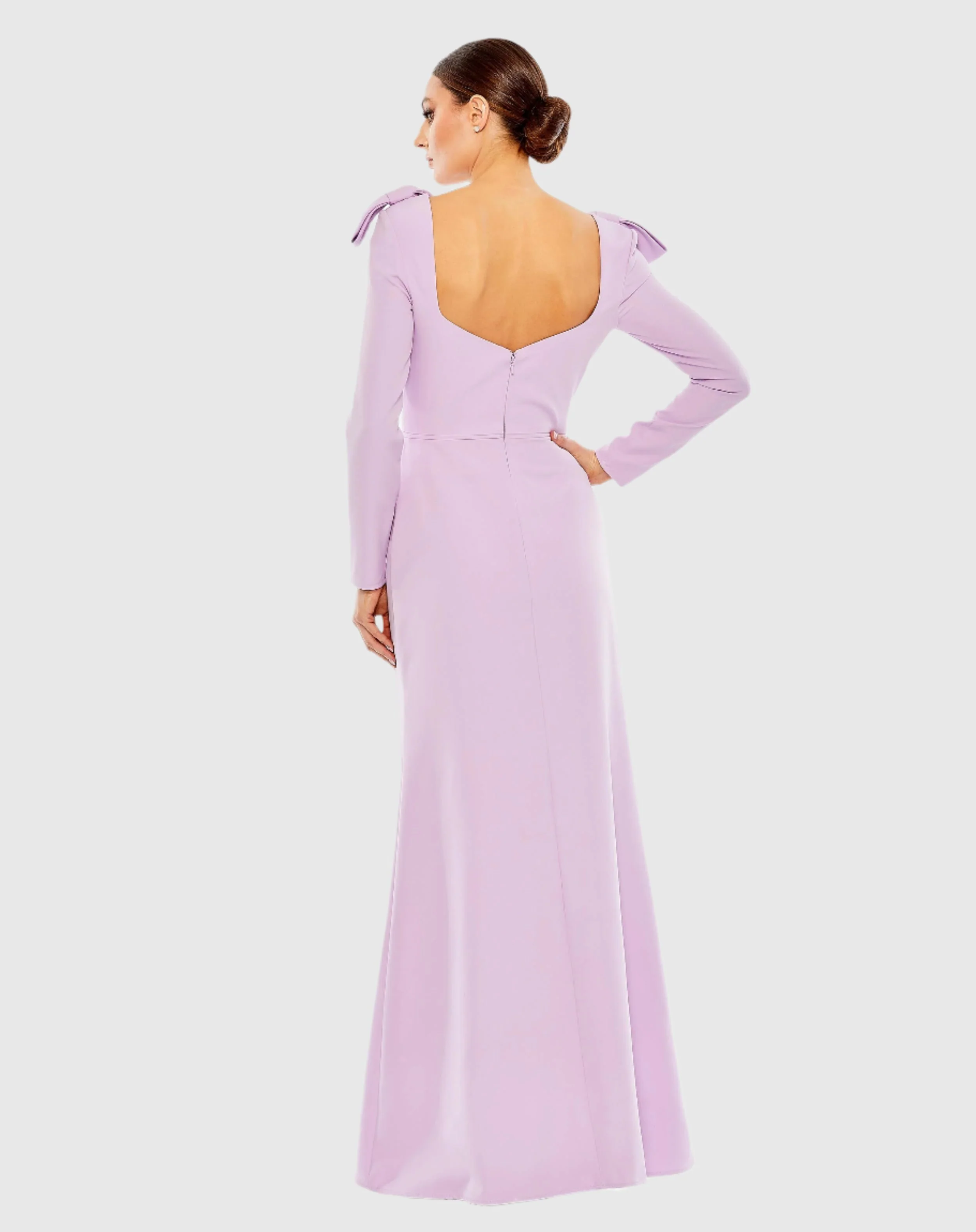 Purple Empire Waist Long Sleeve Bow Shoulder Gown