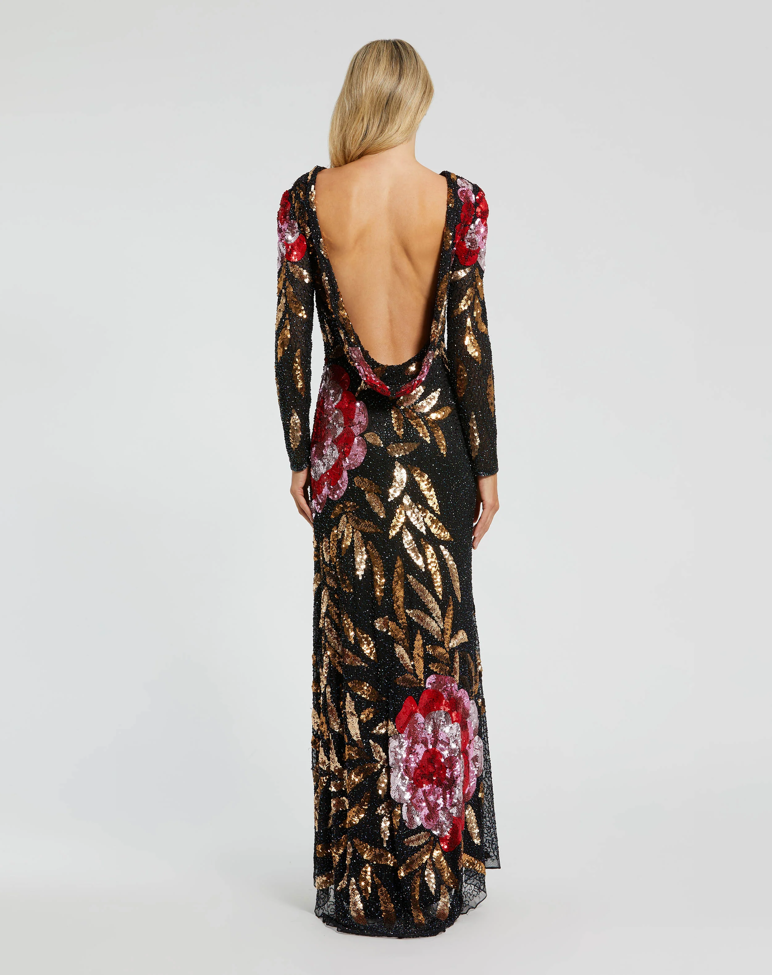 Embellished Floral Long Sleeve Gown