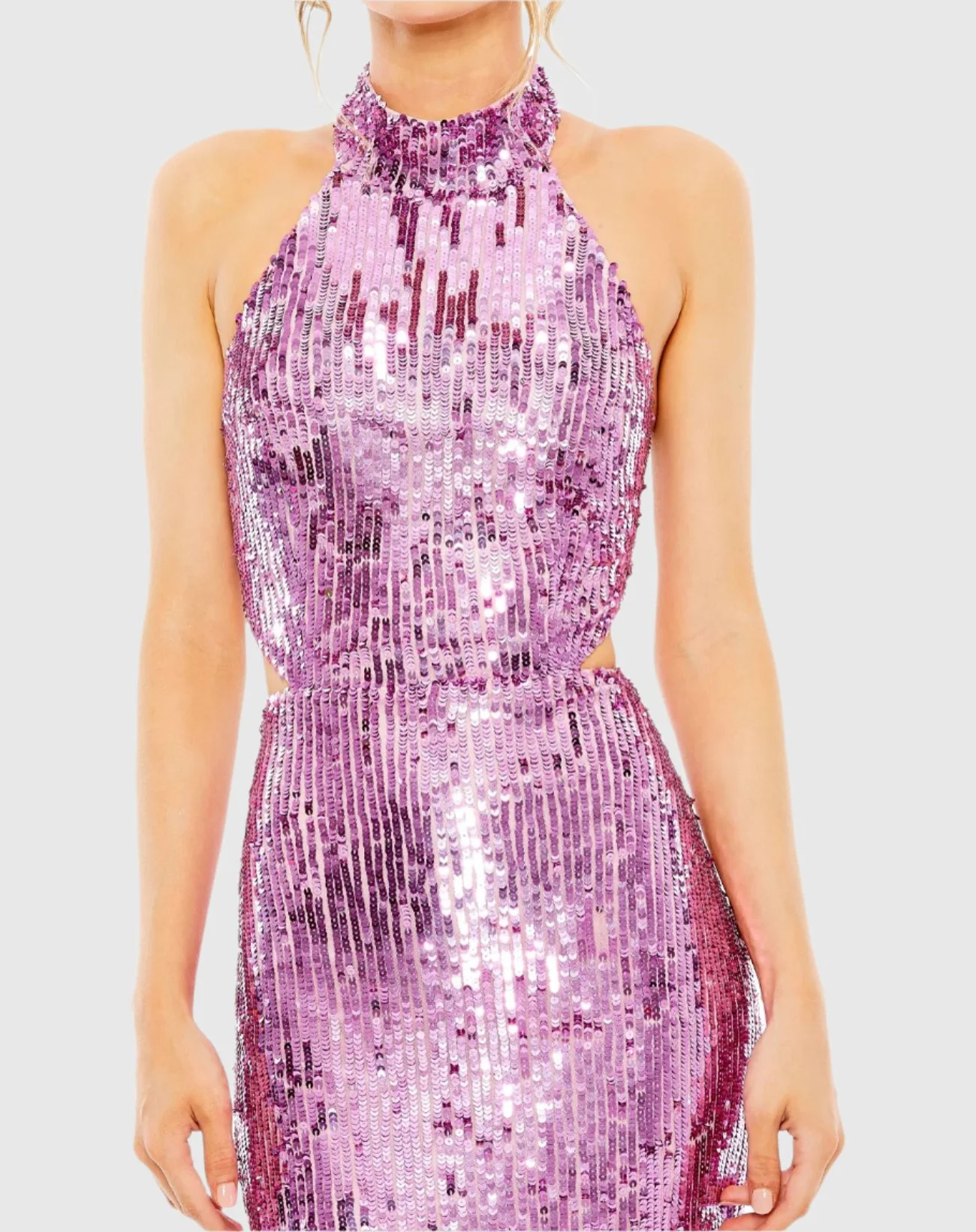 Purple Open Back High Neck Sequin Gown