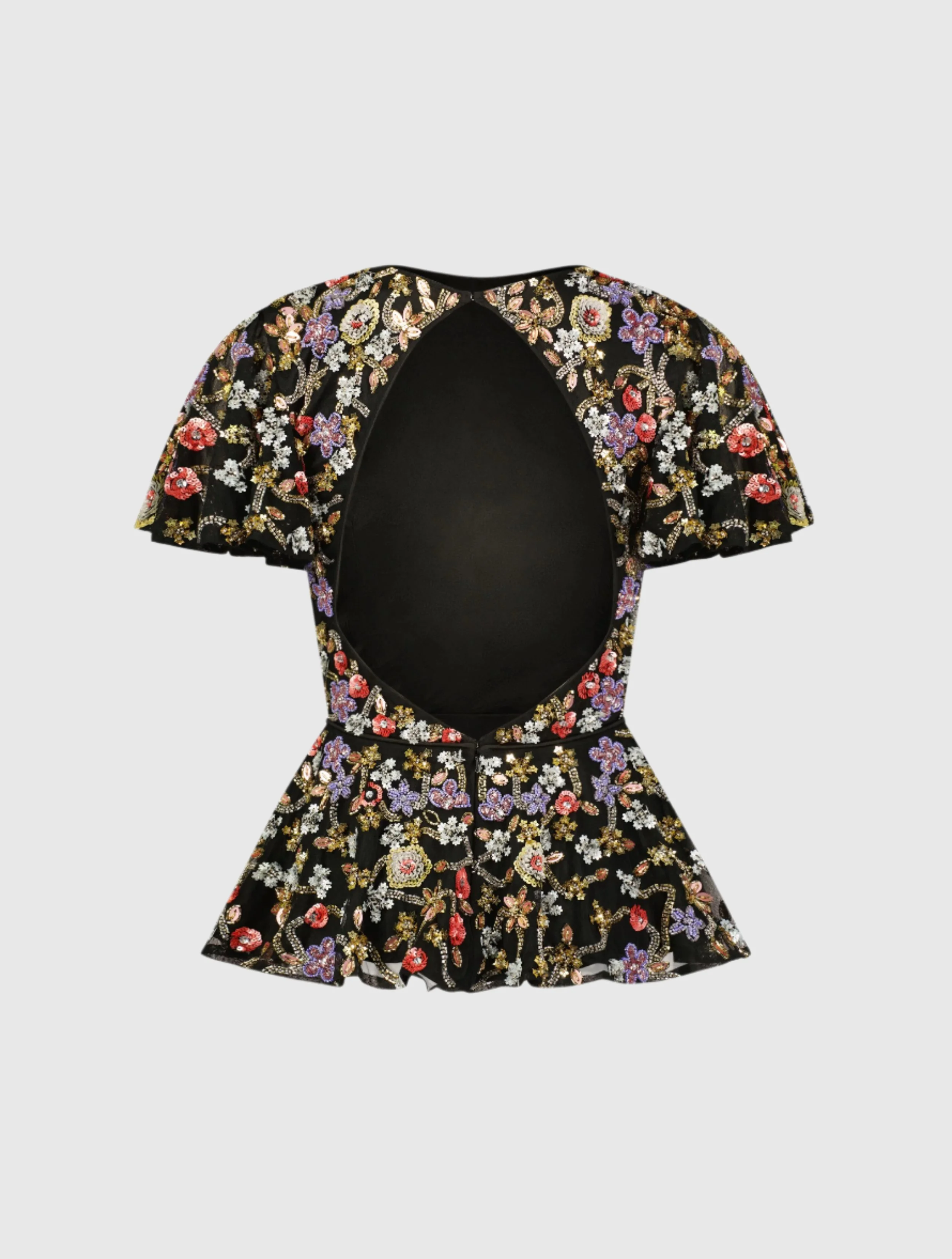 Floral Embellished Butterfly Sleeve Peplum Top - FINAL SALE