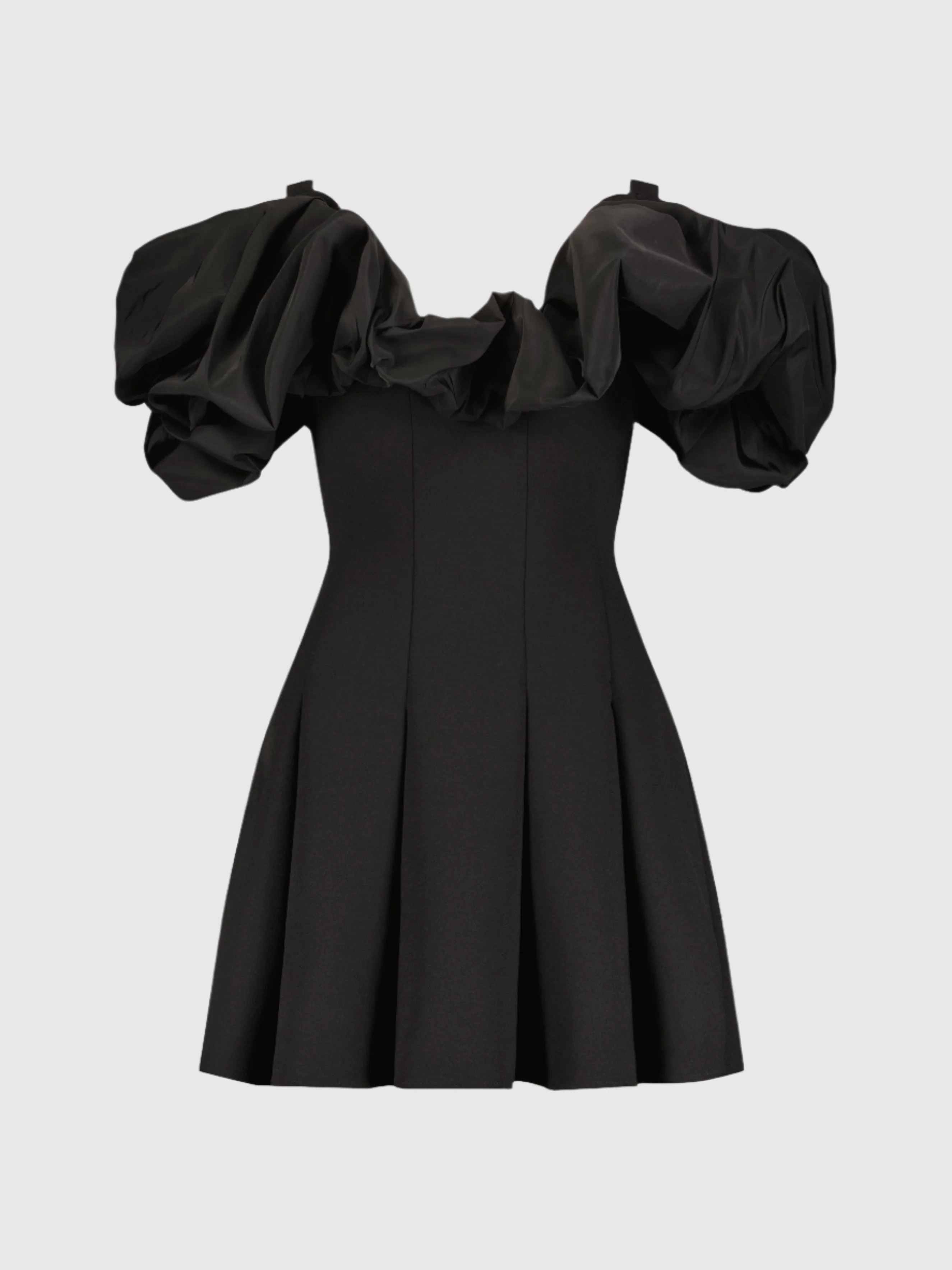 Black Crepe Godet Hem Mini Dress With Faille Ruffle