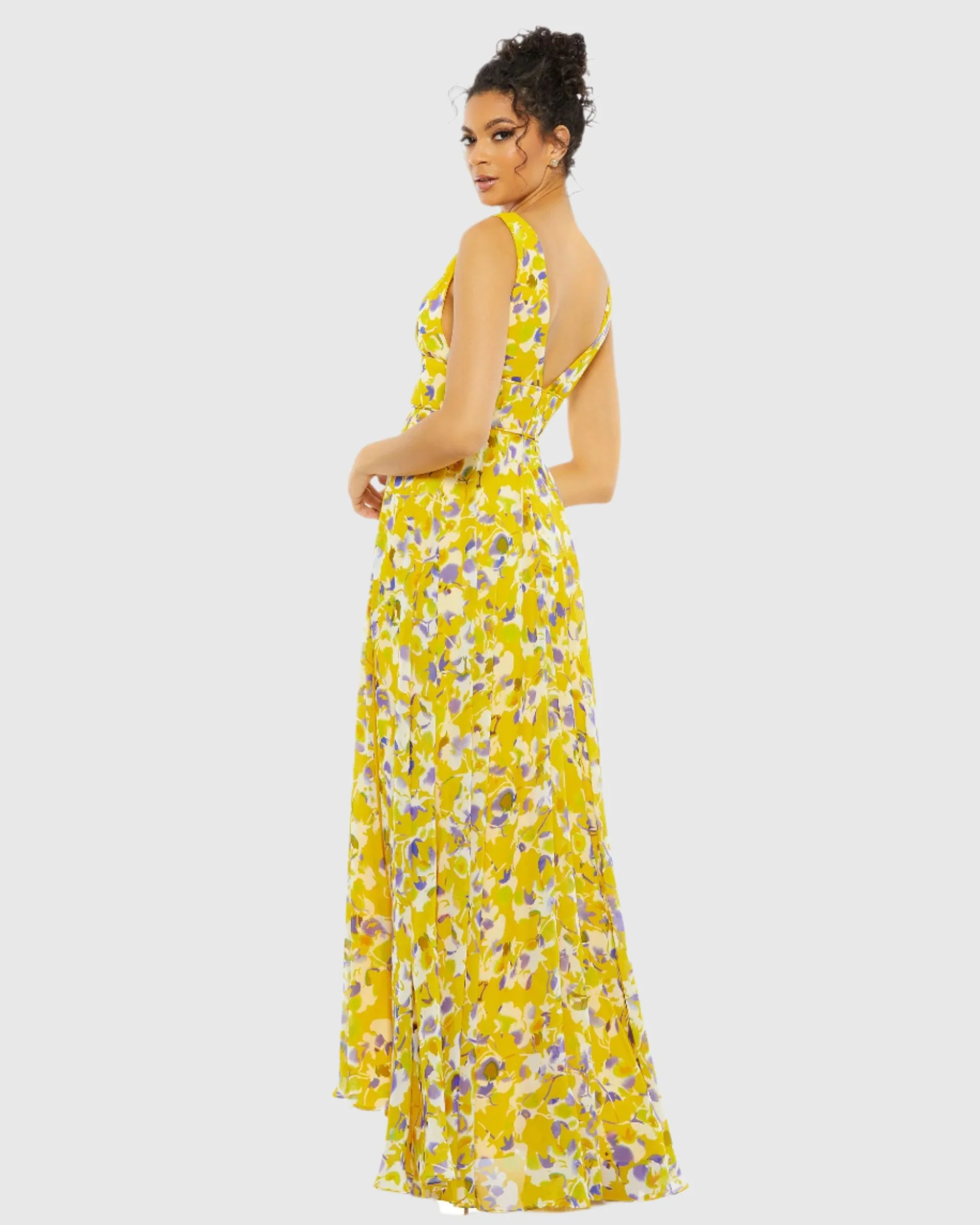 Floral Plunge V-Neck Gown