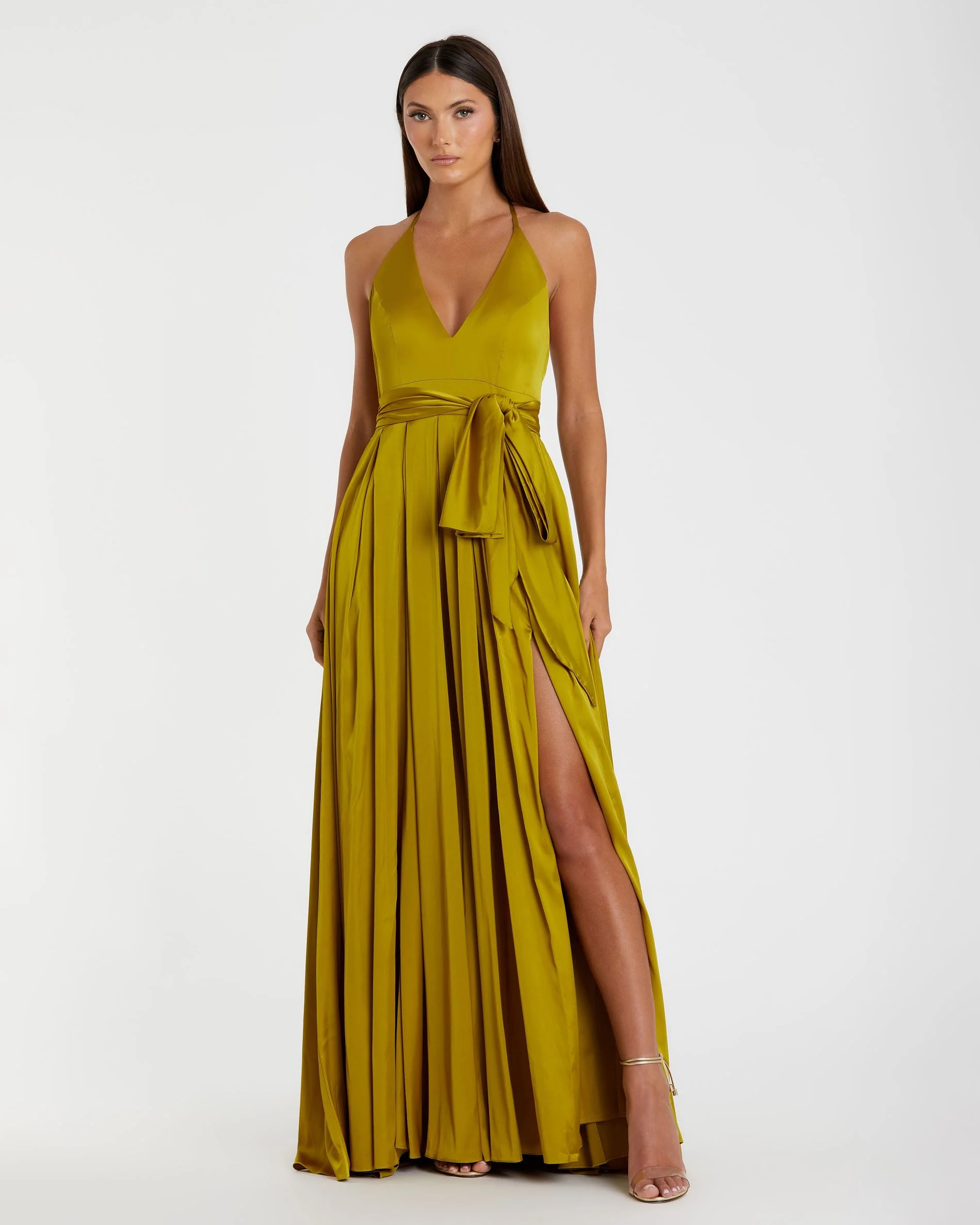 Charmeuse Halter Strap Soft Tie Waist Gown