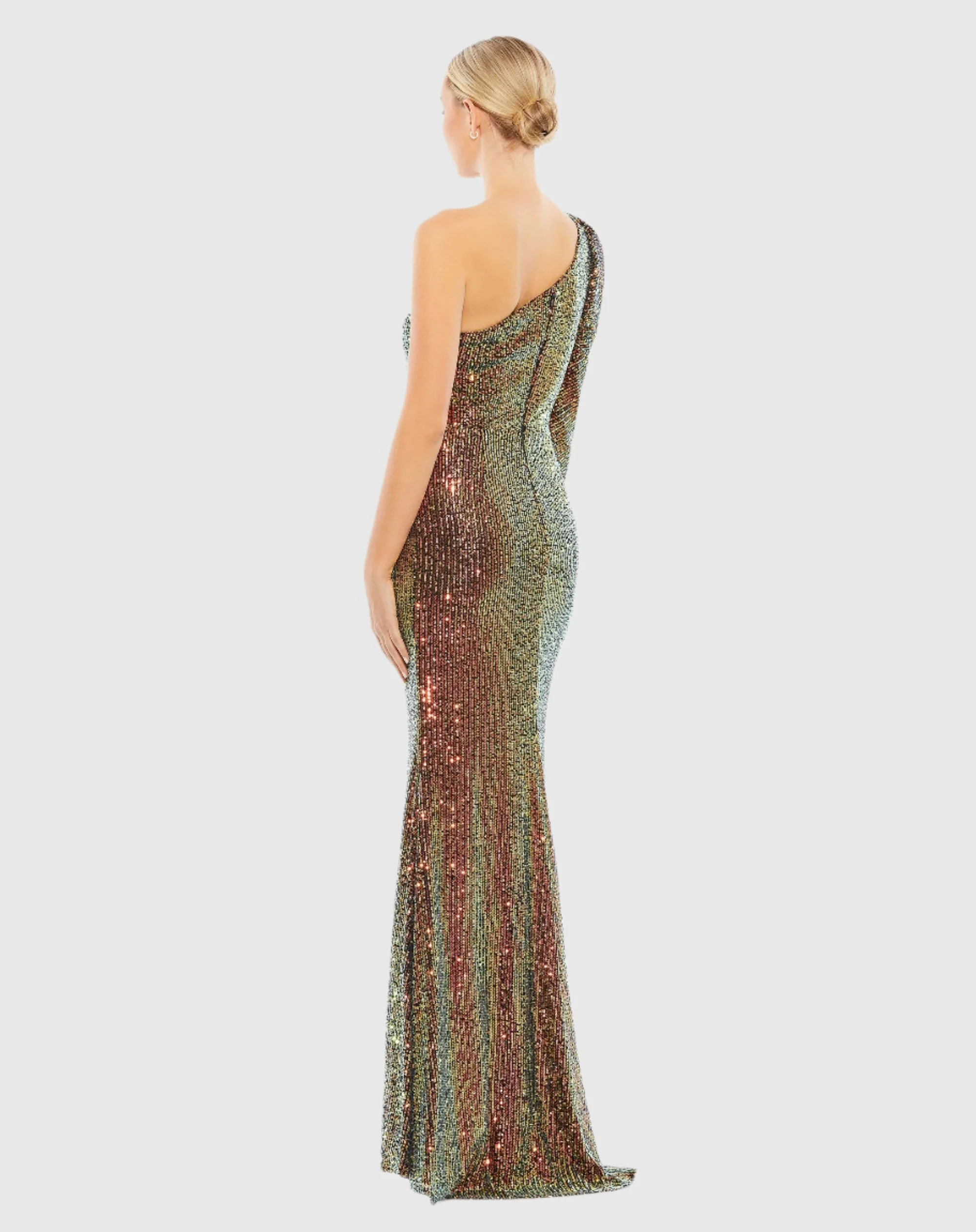 Multicolor Sequined One Shoulder Trumpet Gown