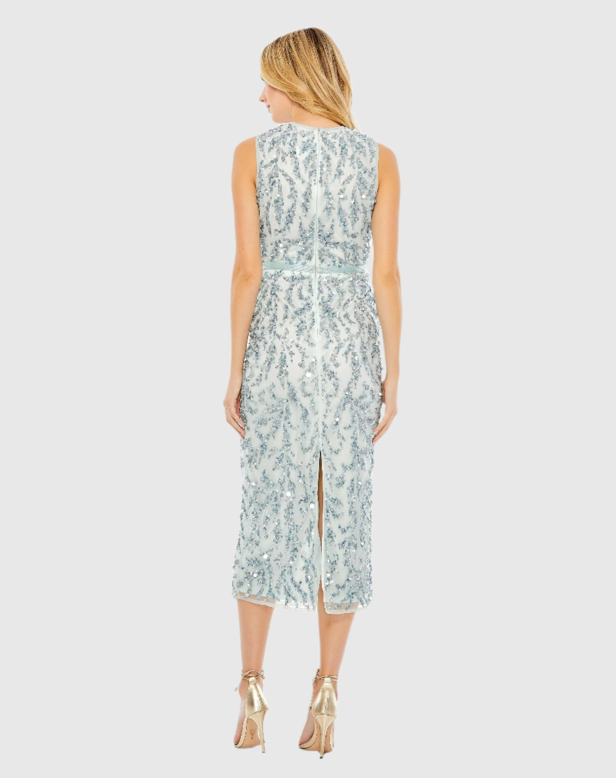 Sequined Sleeveless High Neck Midi Dress