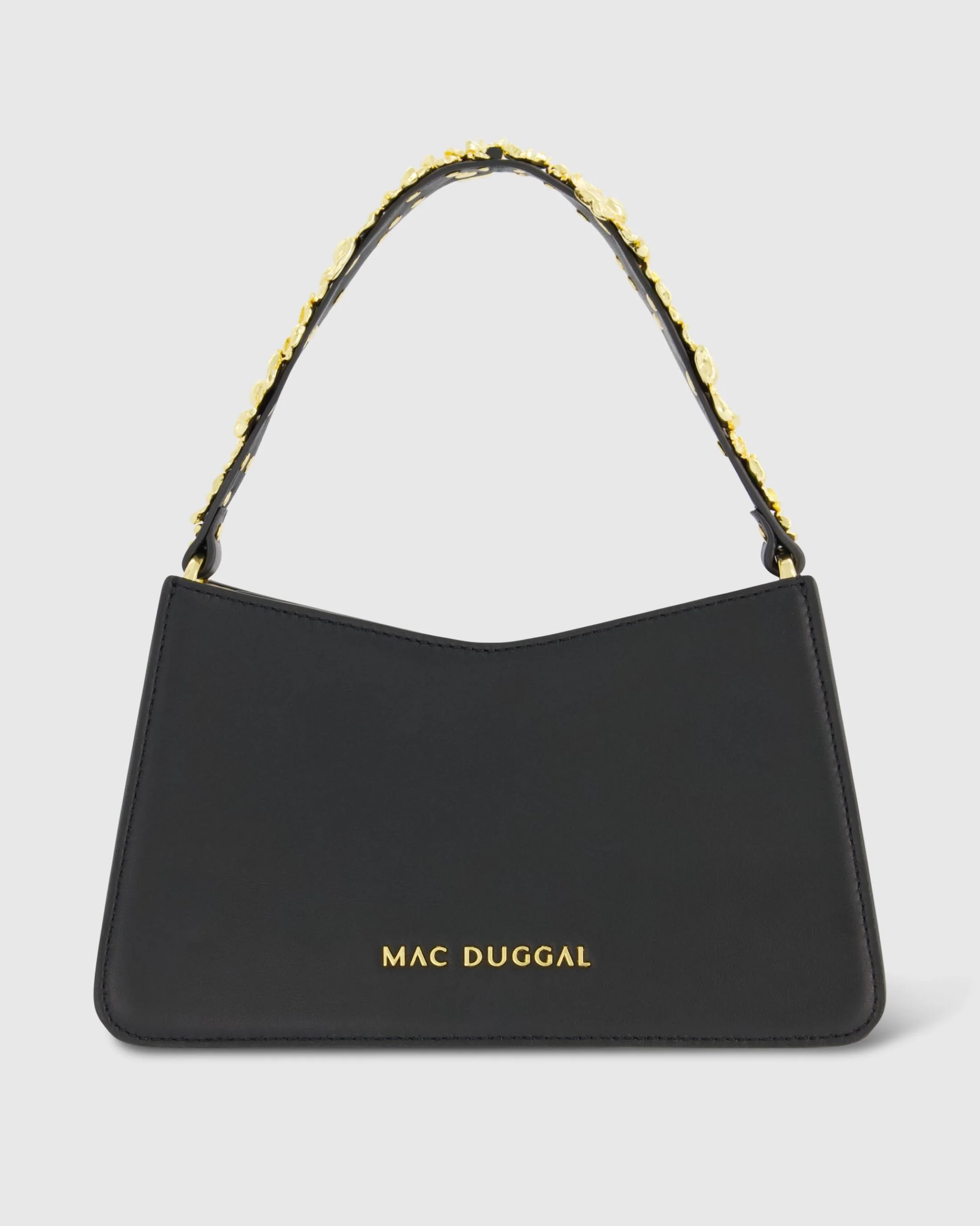 Gold Floral Small Black Nappa Leather Shoulder Bag