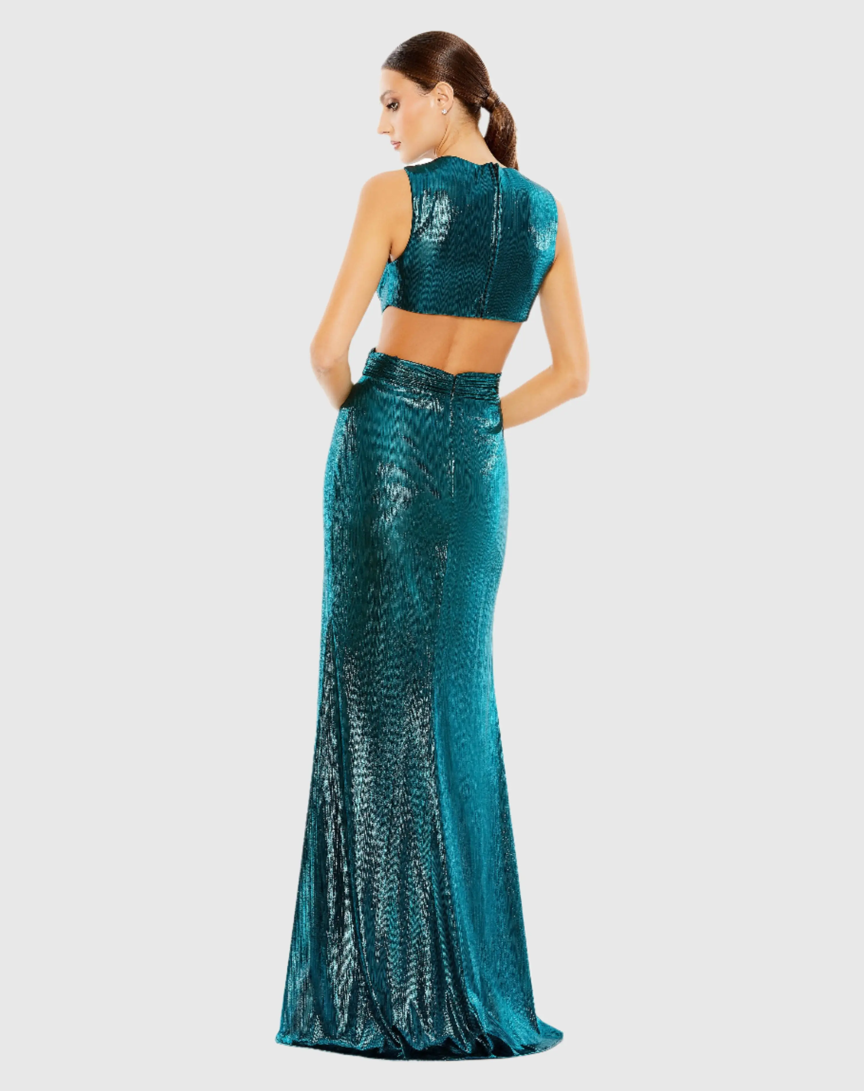 Teal Metallic Cut Out Gown