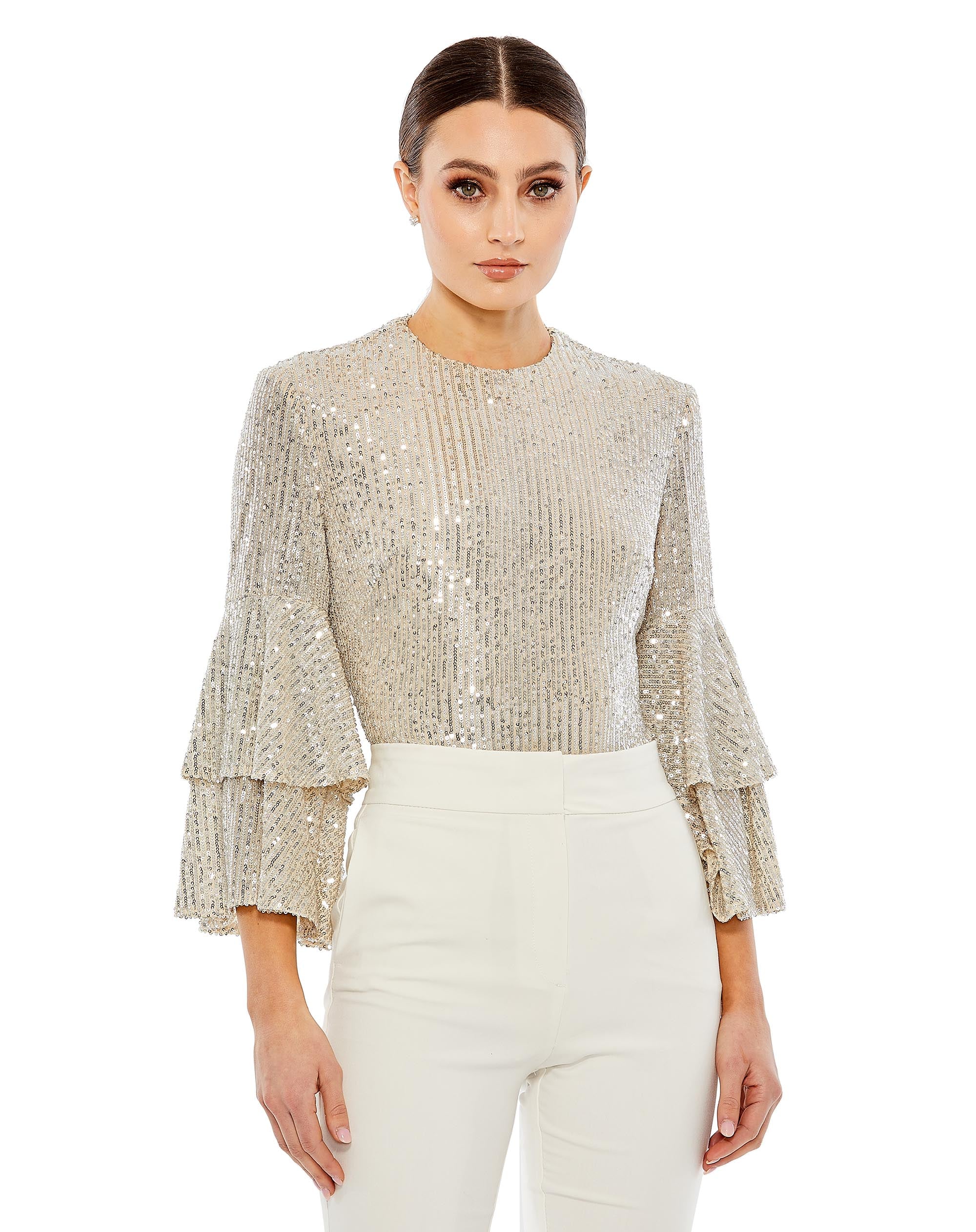 Ruffle 3/4 Sleeve Sequin Bodysuit - FINAL SALE