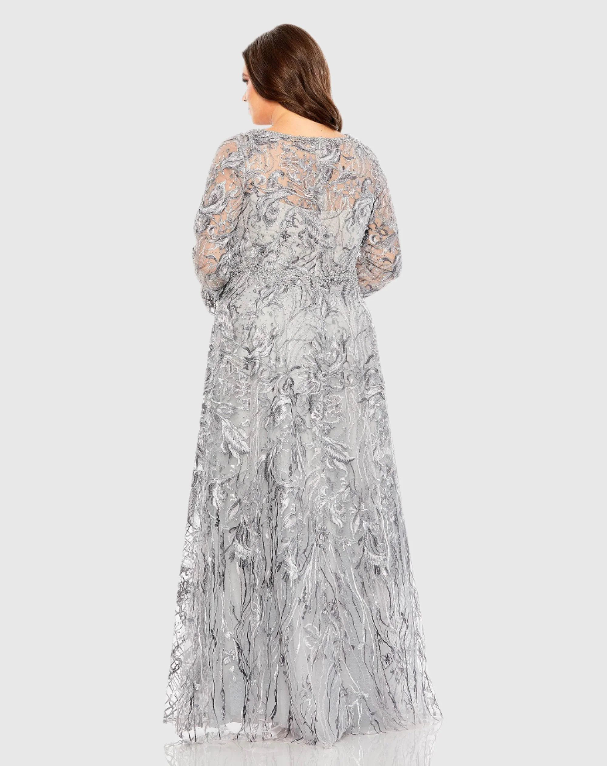 Long Sleeve High Neck Embroidered Gown