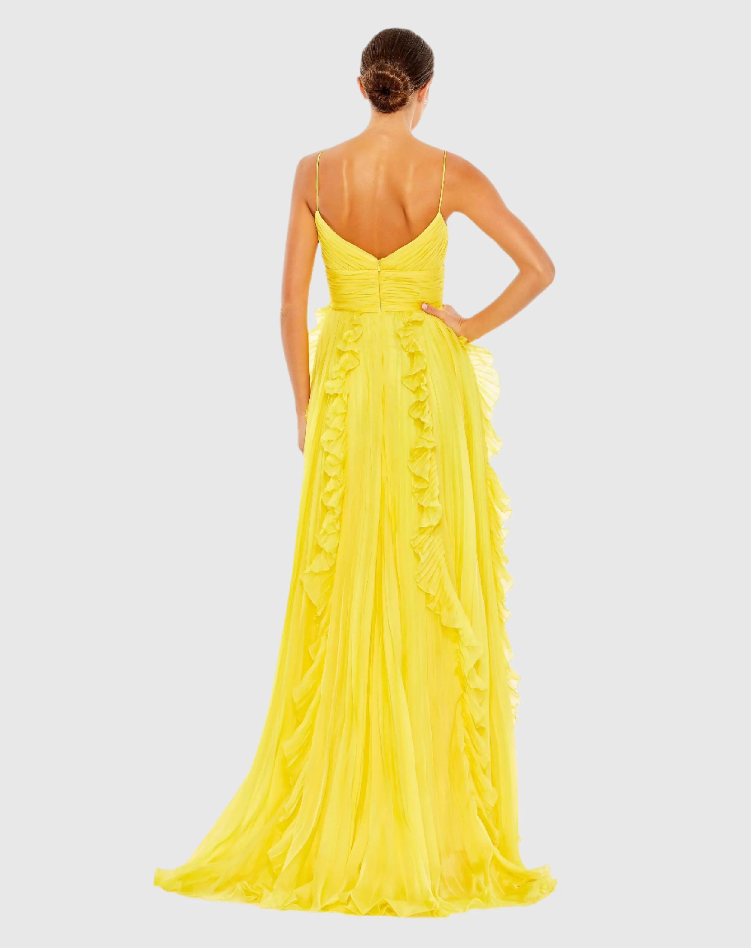 Yellow Pleated Sleeveless Flowy Gown