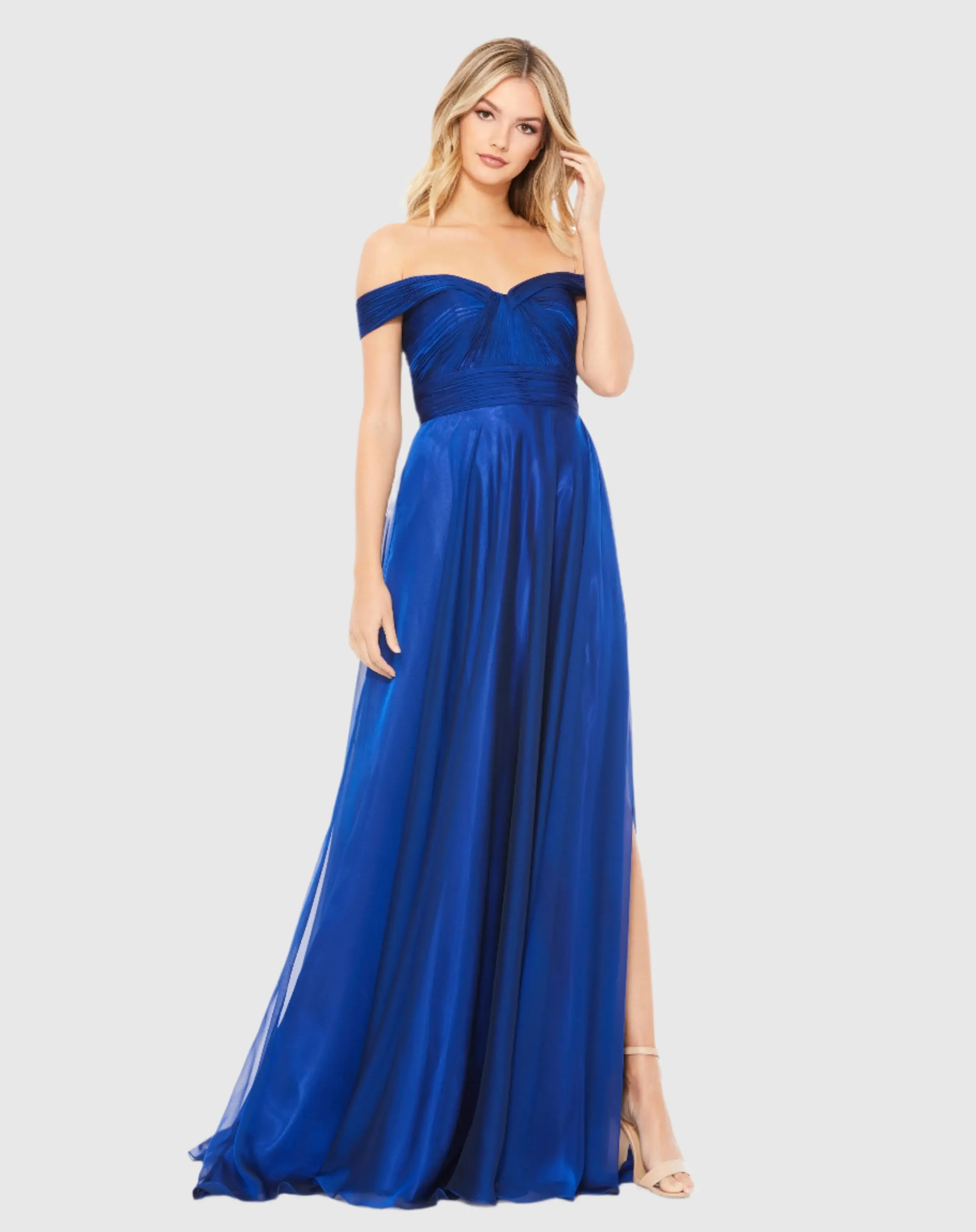 Off The Shoulder Ruched A Line Gown