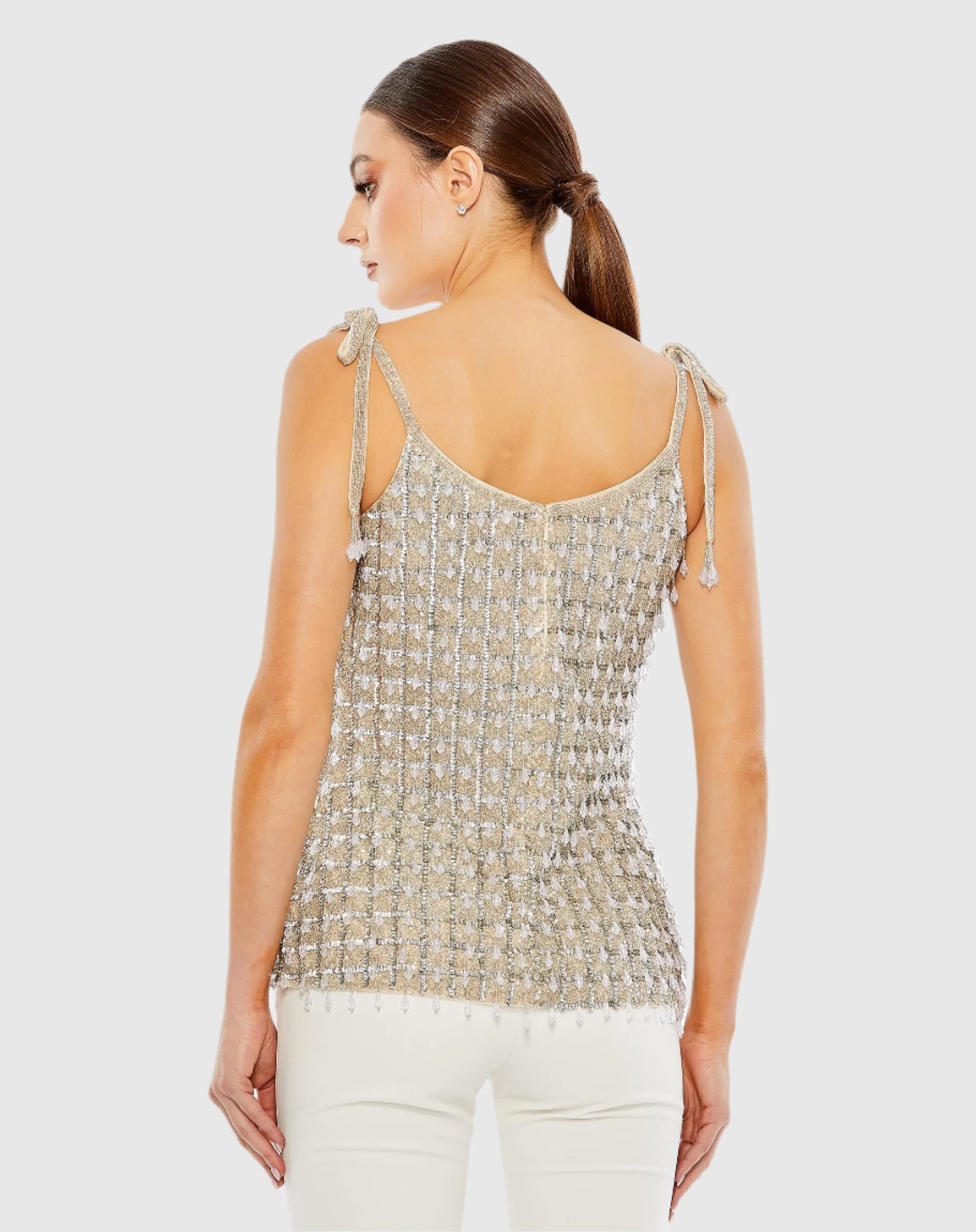 Silver Crystal Embellished Soft Tie Cami Top - FINAL SALE