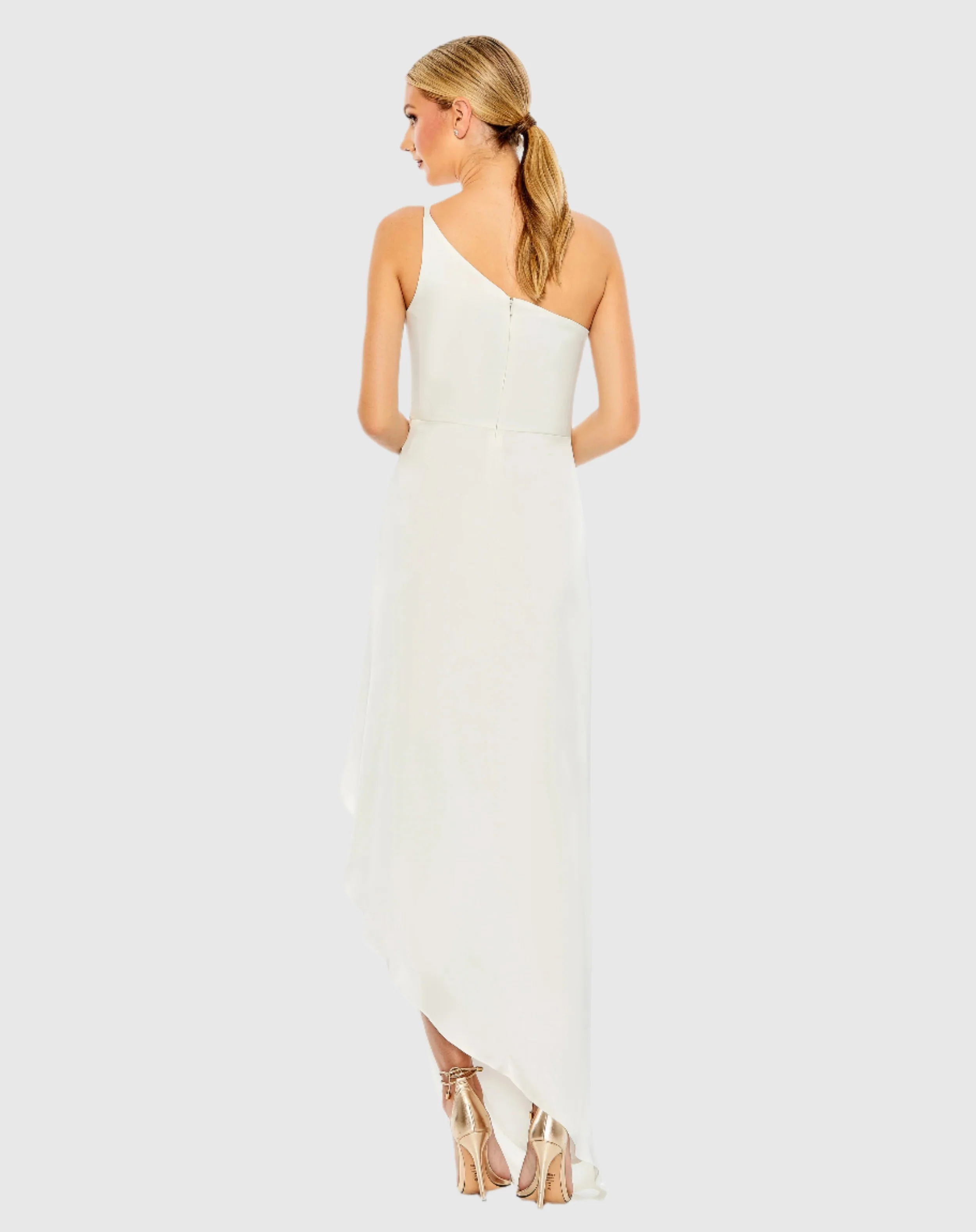 White One Shoulder Hi-Low Draped Charmeuse Dress - FINAL SALE