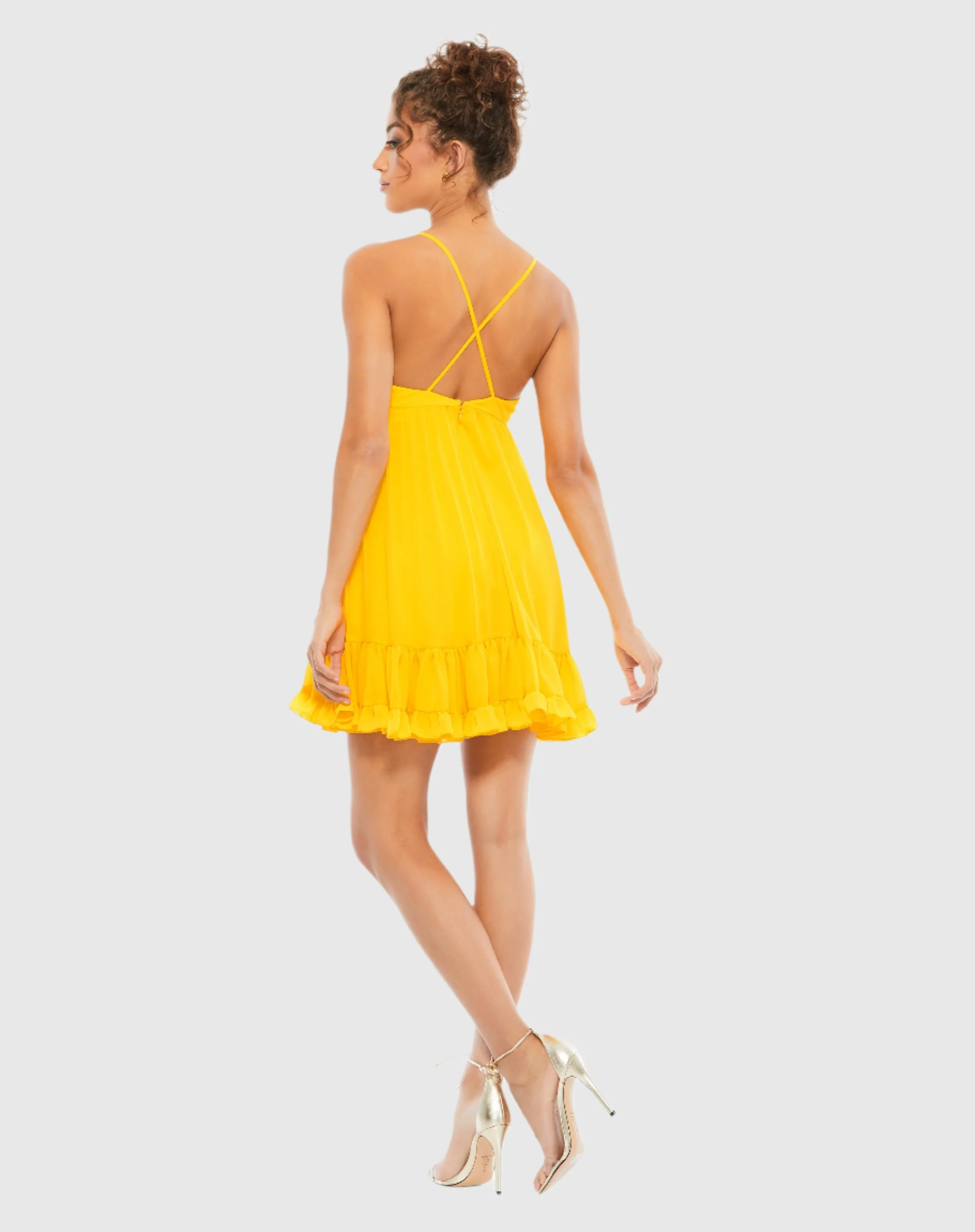 Yellow Ruffle V-Neck Criss-Cross Mini Dress