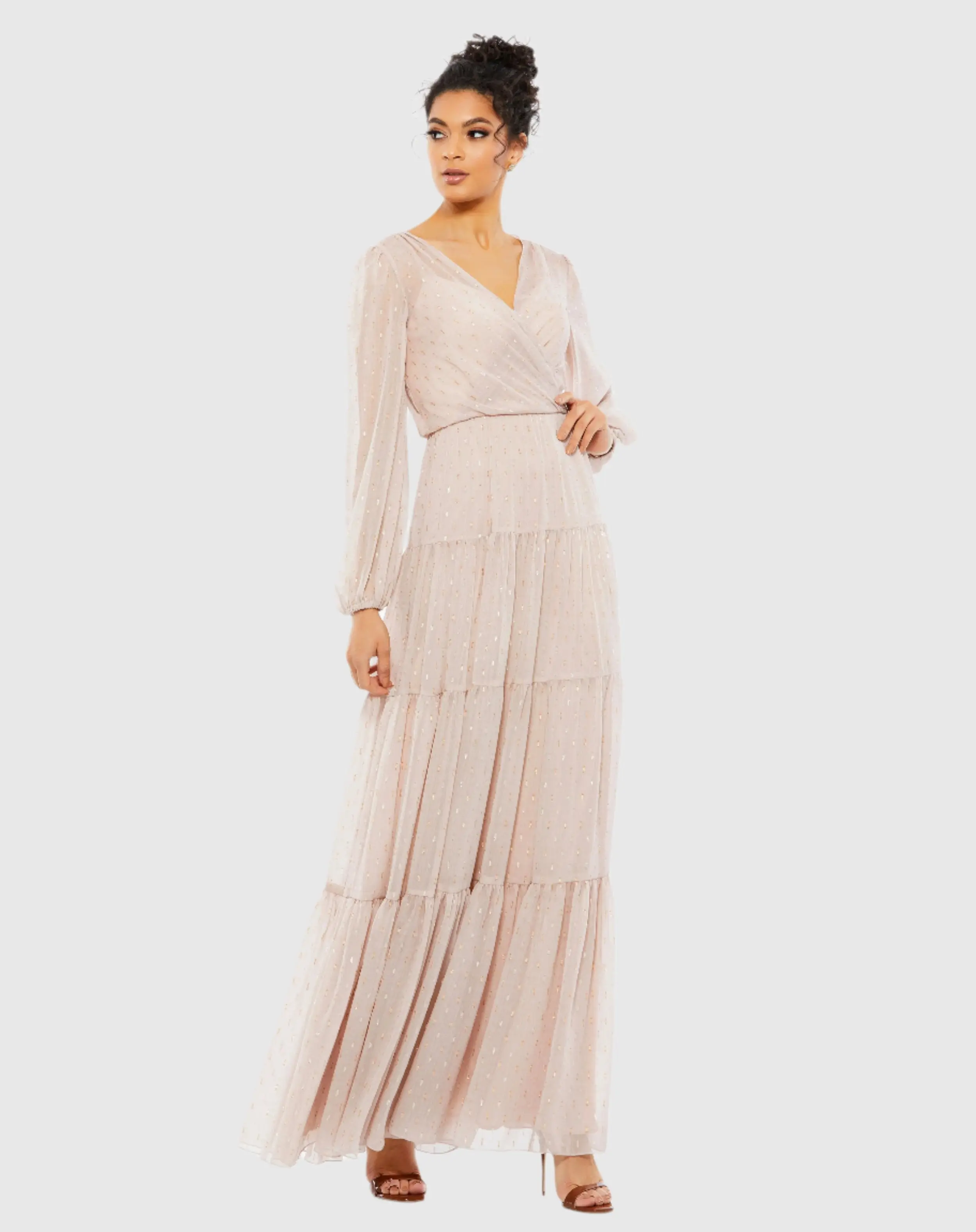 V Neck Tiered Ruffle Gown