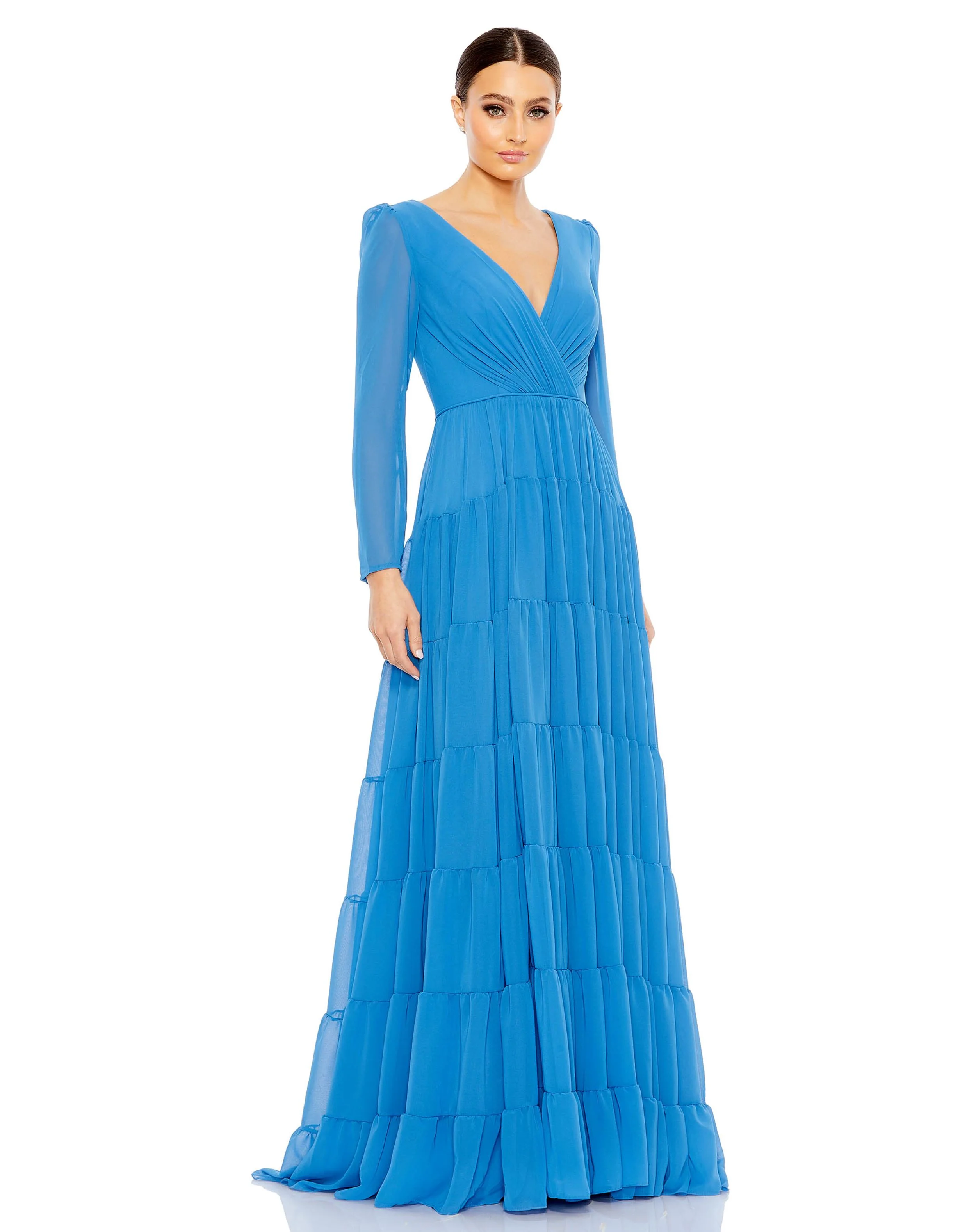 Faux Wrap Illusion Long Sleeve Tiered Gown | Sample | Sz. 2
