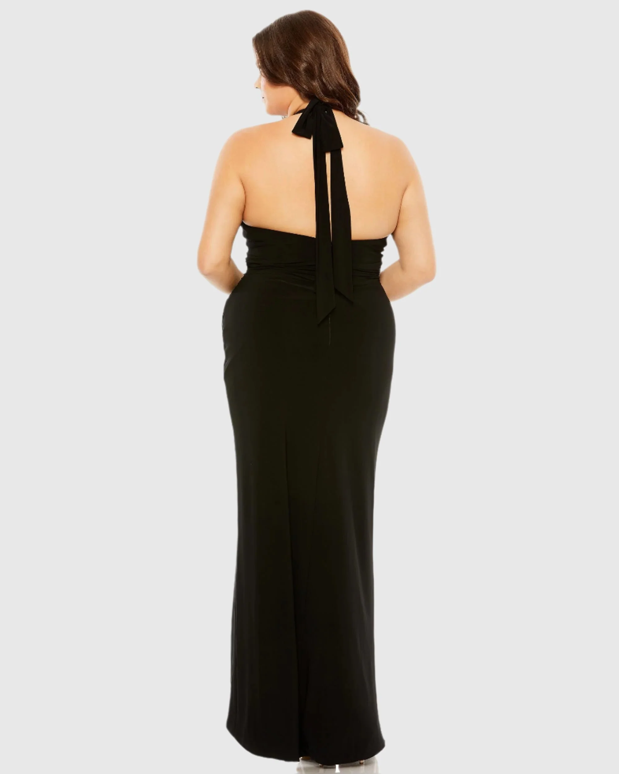 Black Halter Tie Keyhole Detail Gown with Slit