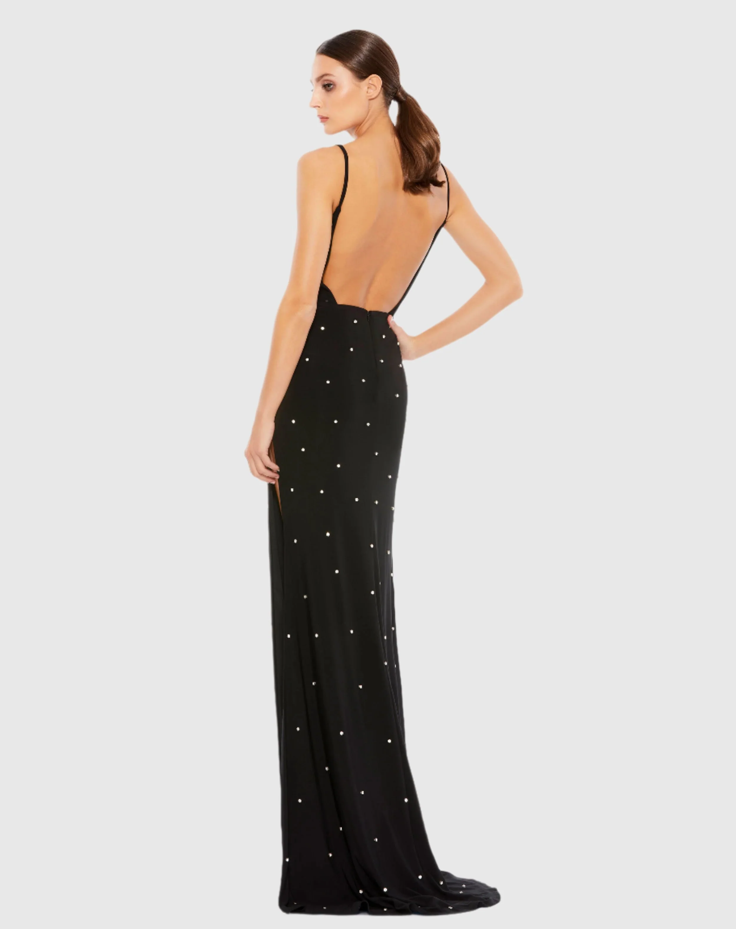 Rhinestone Embellished V-Neck Gown