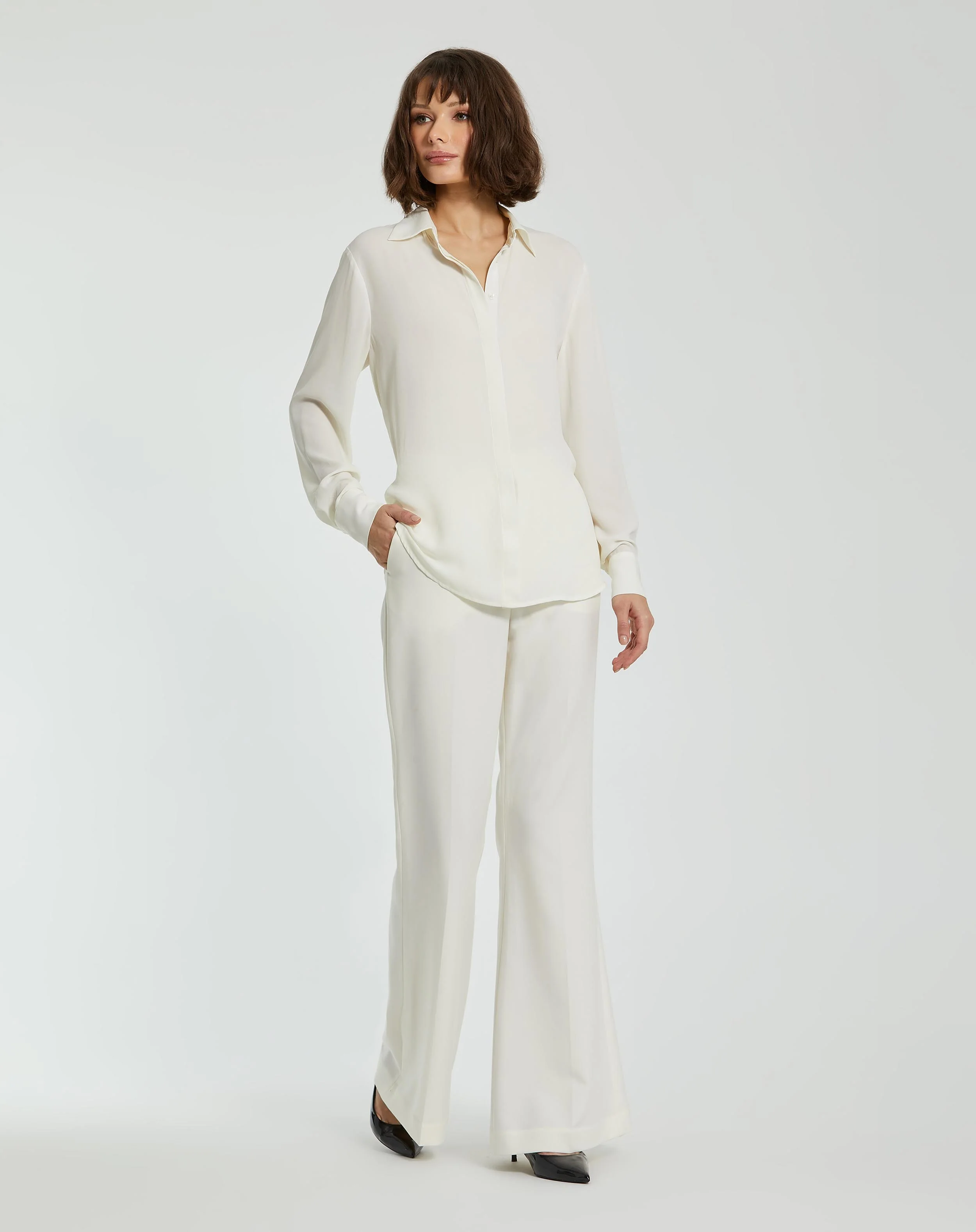 The Bentley Long Sleeve Button Up Georgette Blouse - FINAL SALE