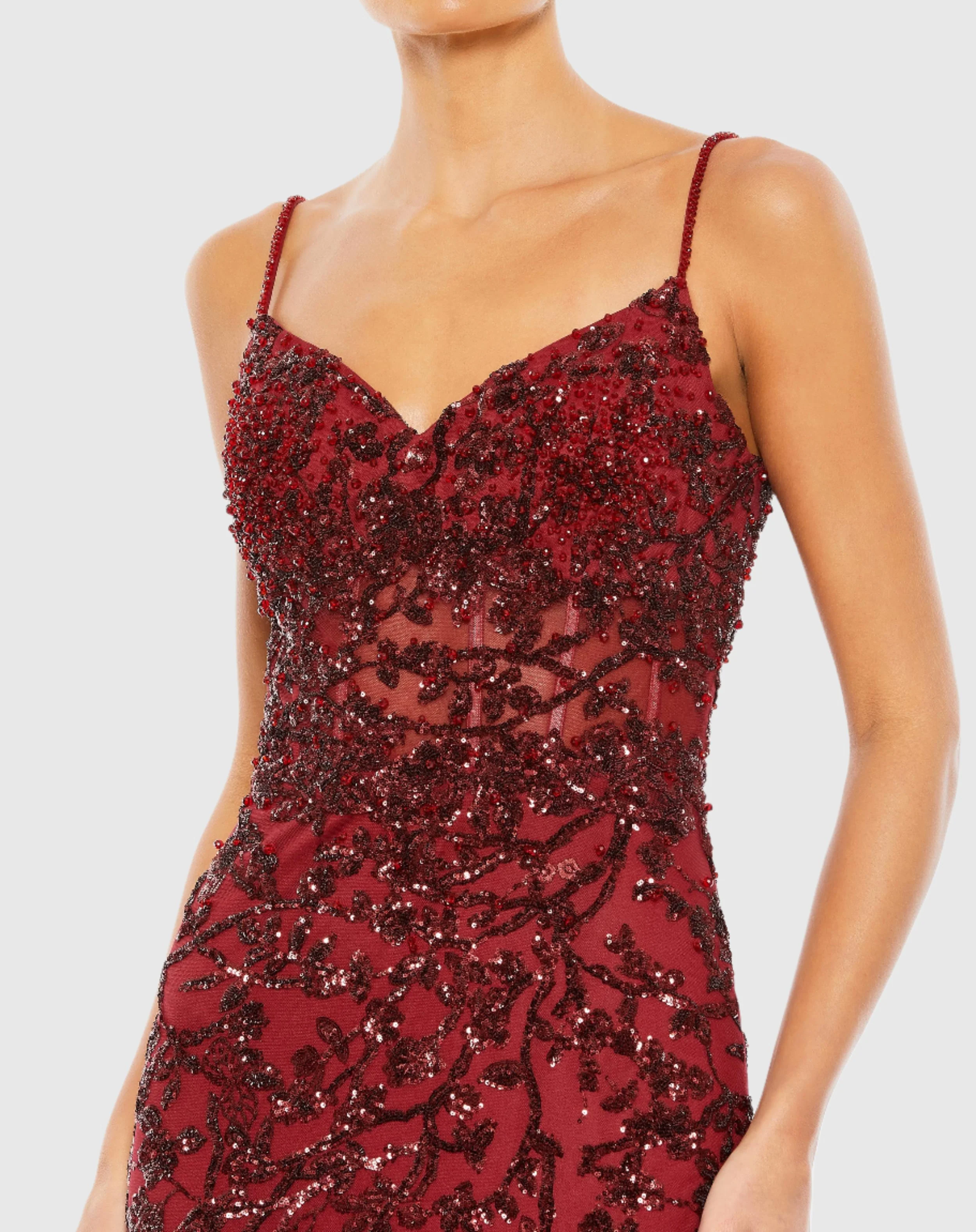 Sequined Illusion Corset Trumpet Gown