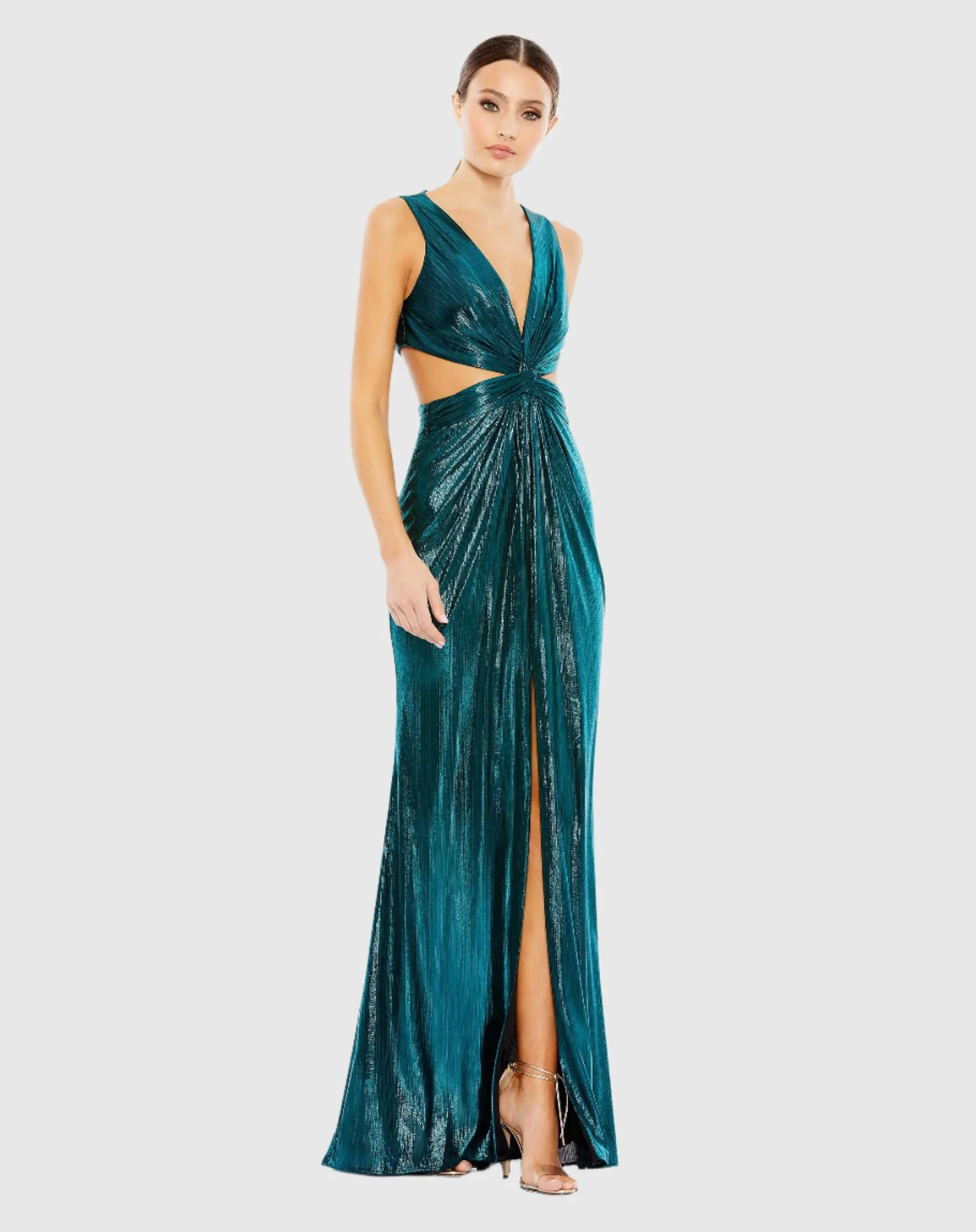 Teal Metallic Cut Out Gown