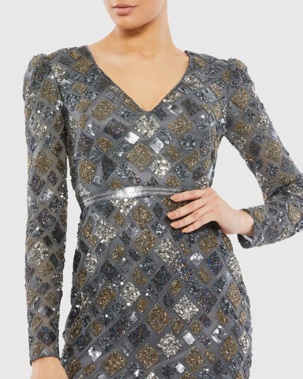 Long Sleeve Geometric Sequin Midi Dress - FINAL SALE