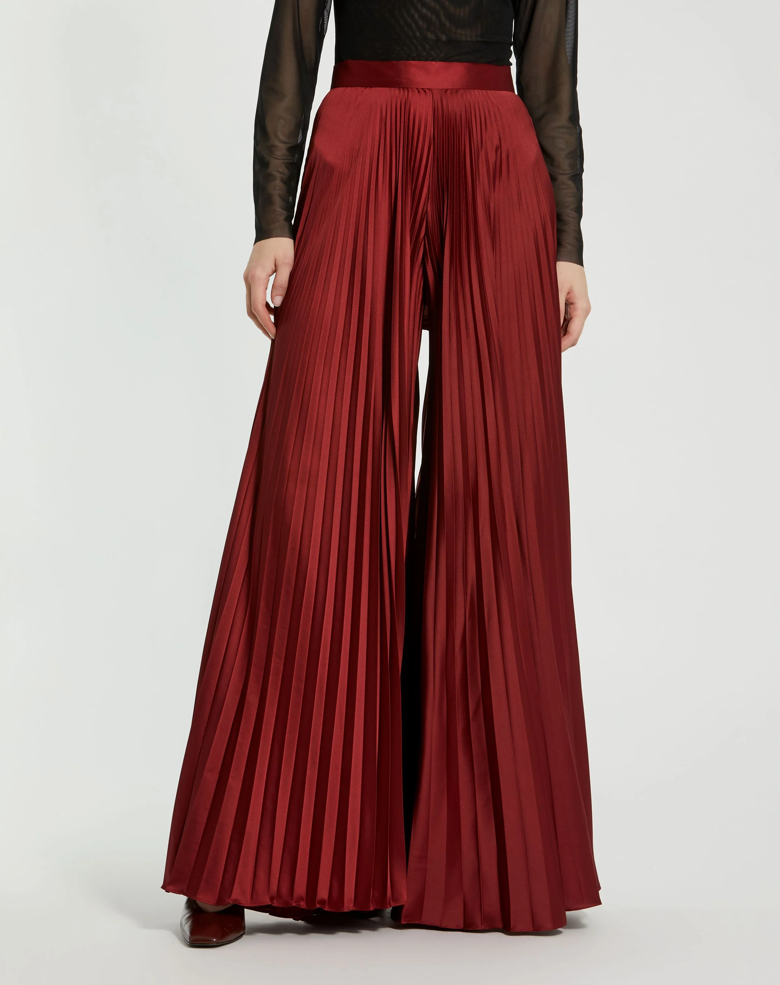 Pleated Charmeuse Wide Leg Pants