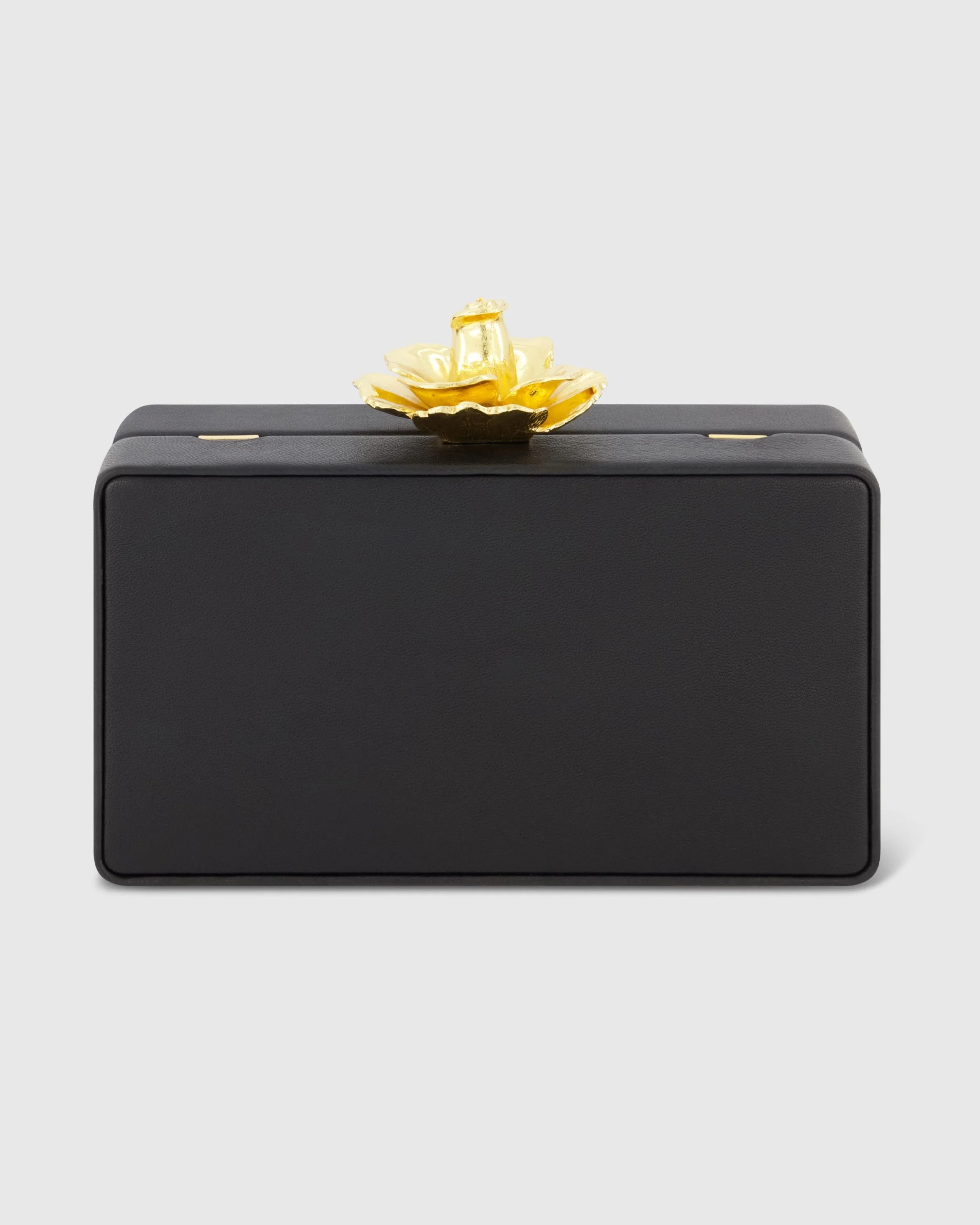 Gold Rose Mini Black Nappa Leather Box Clutch