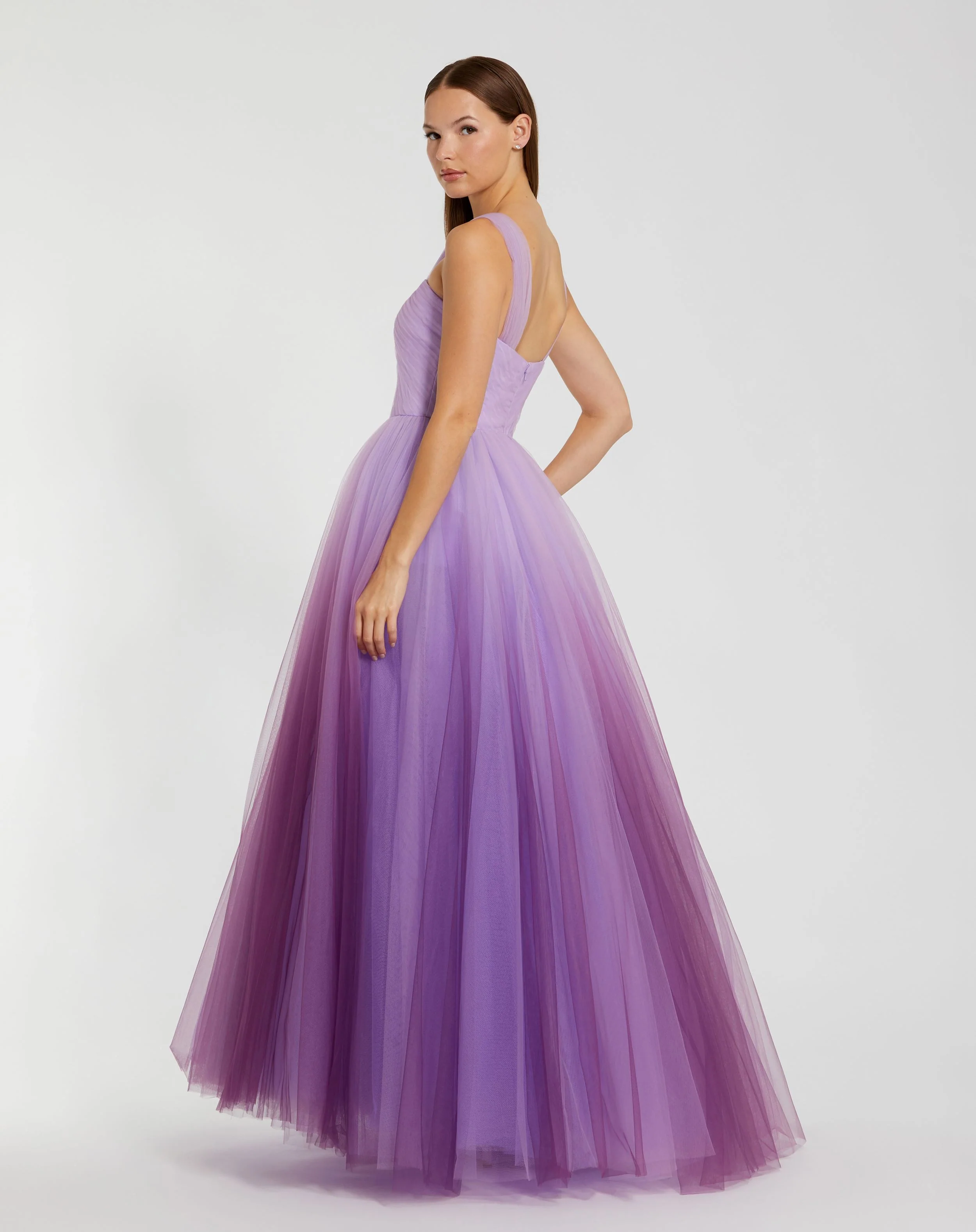 Cross Front Strap Ombre Tulle Gown