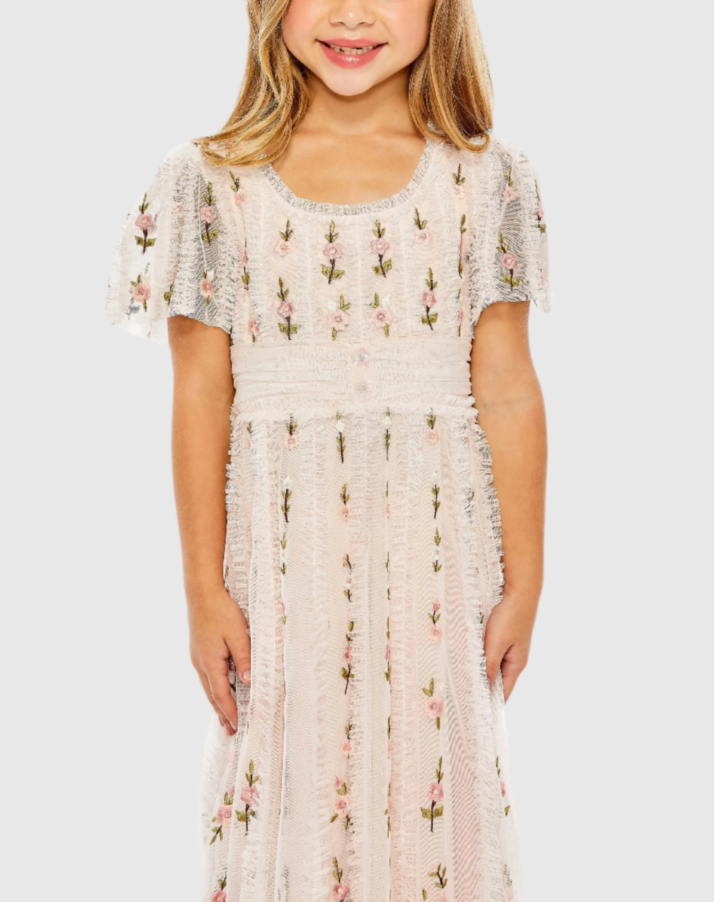 Girls Ruffle Flutter Sleeve Floral Mini Dress