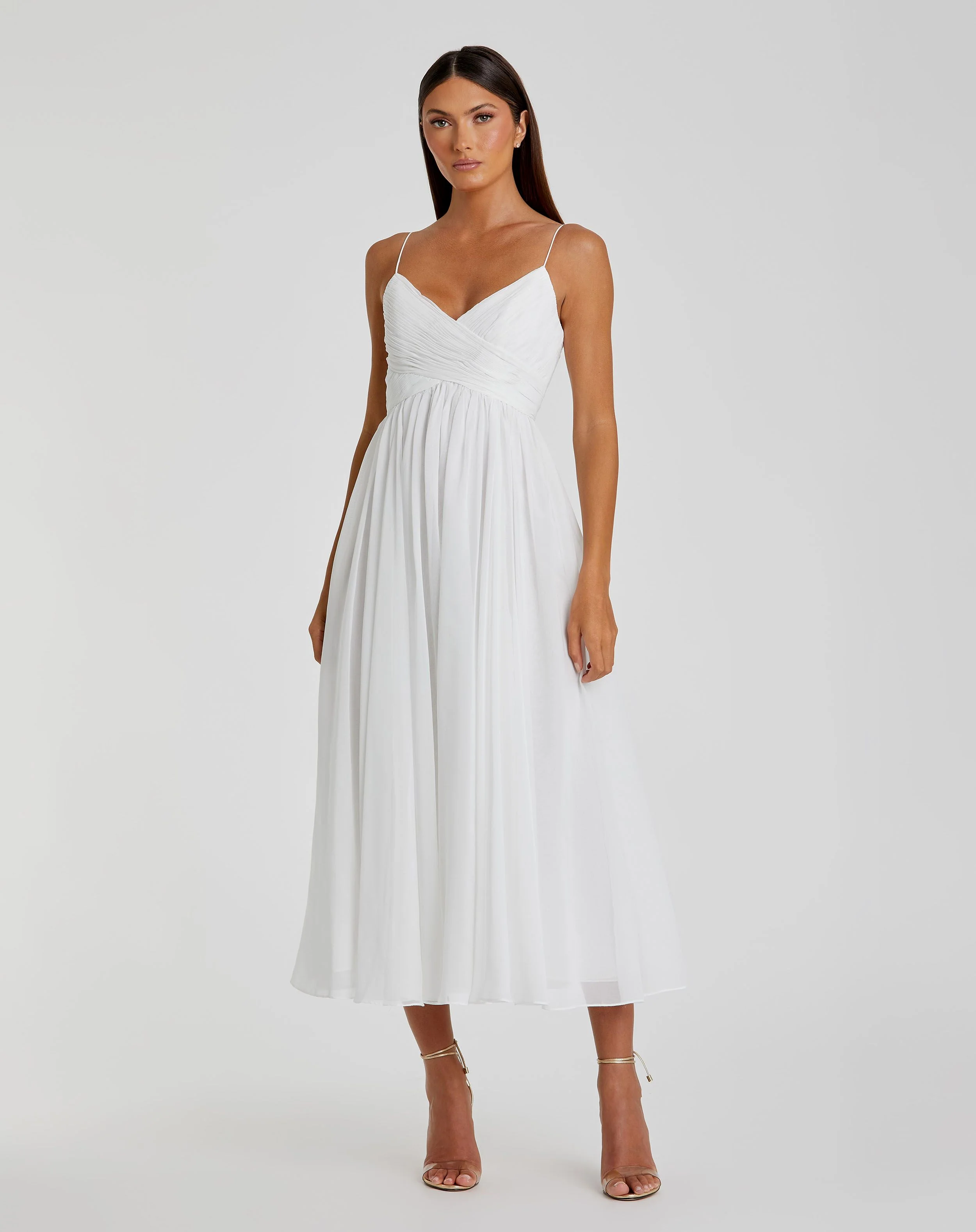 Faux Wrap Sleeveless Flowy Midi Dress