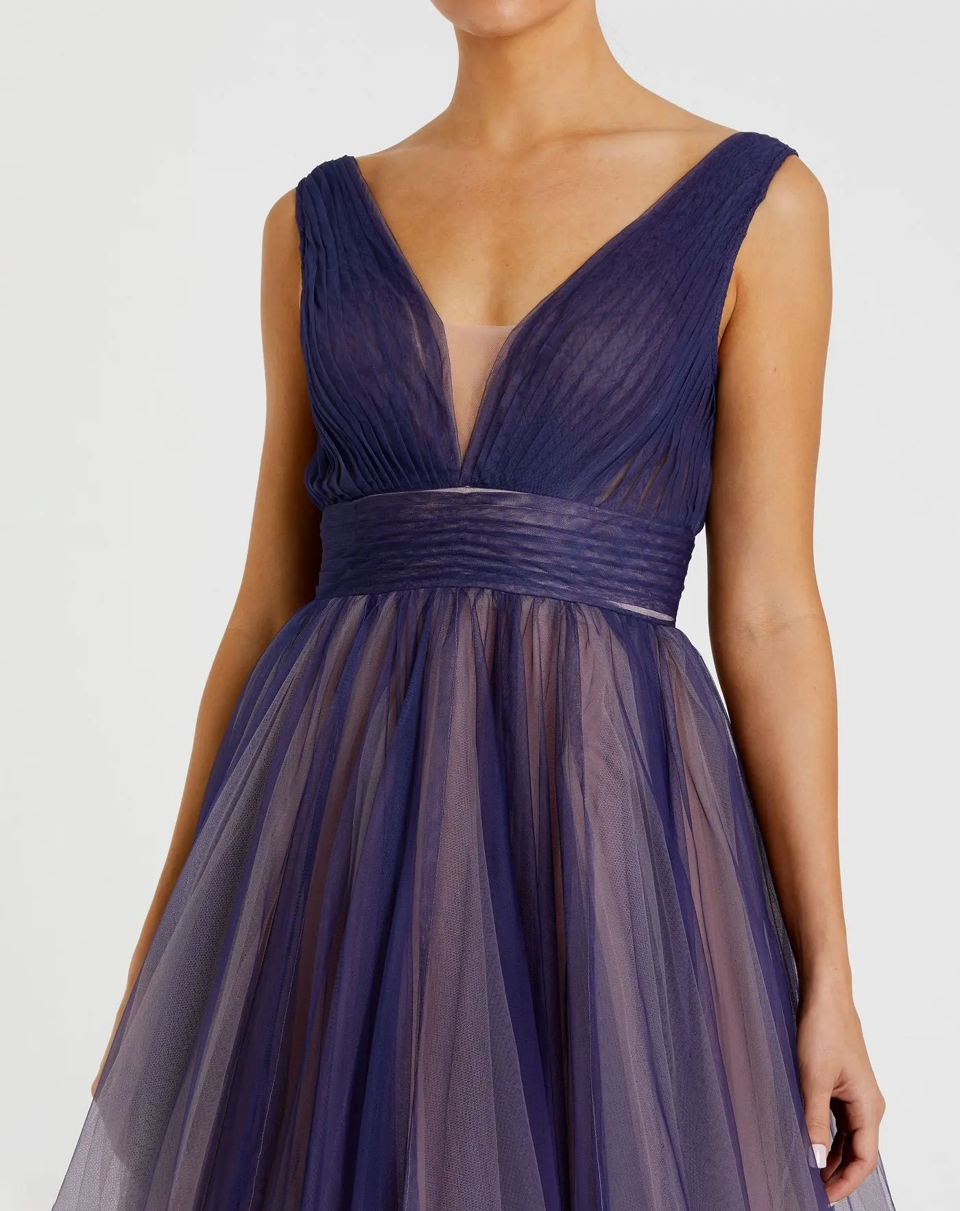 Purple Sleeveless Ombre Tulle Ball Gown
