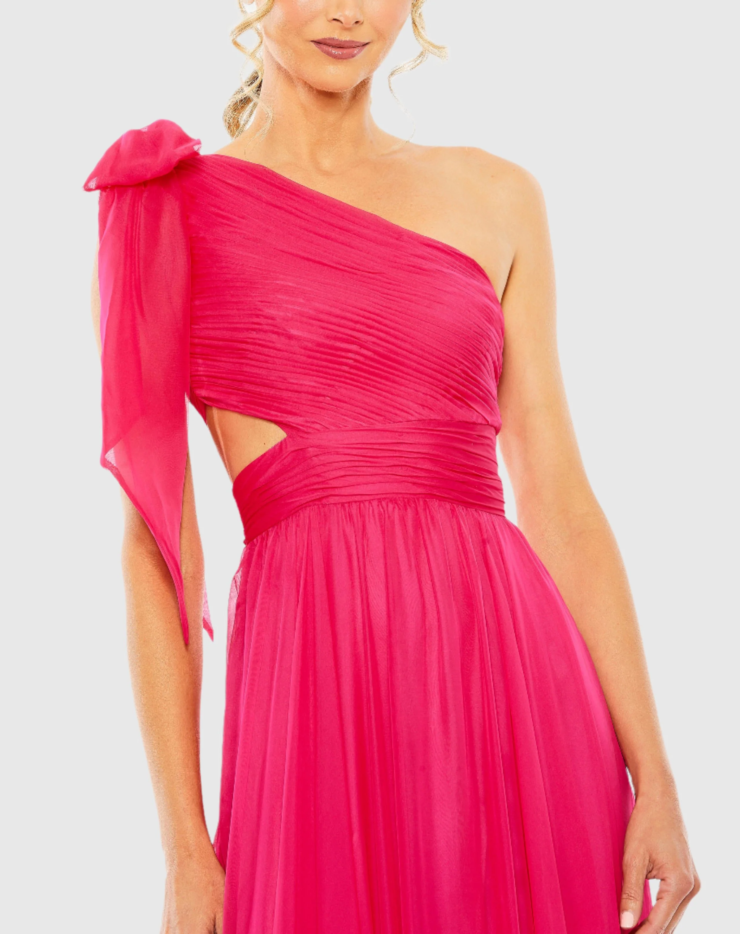 Pink Tiered One Shoulder Ruched Gown