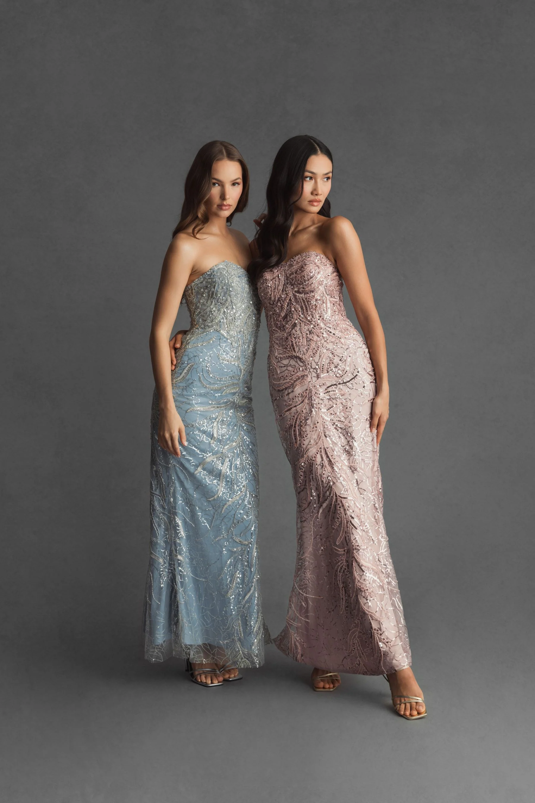 Blue Strapless Embellished Trumpet Gown