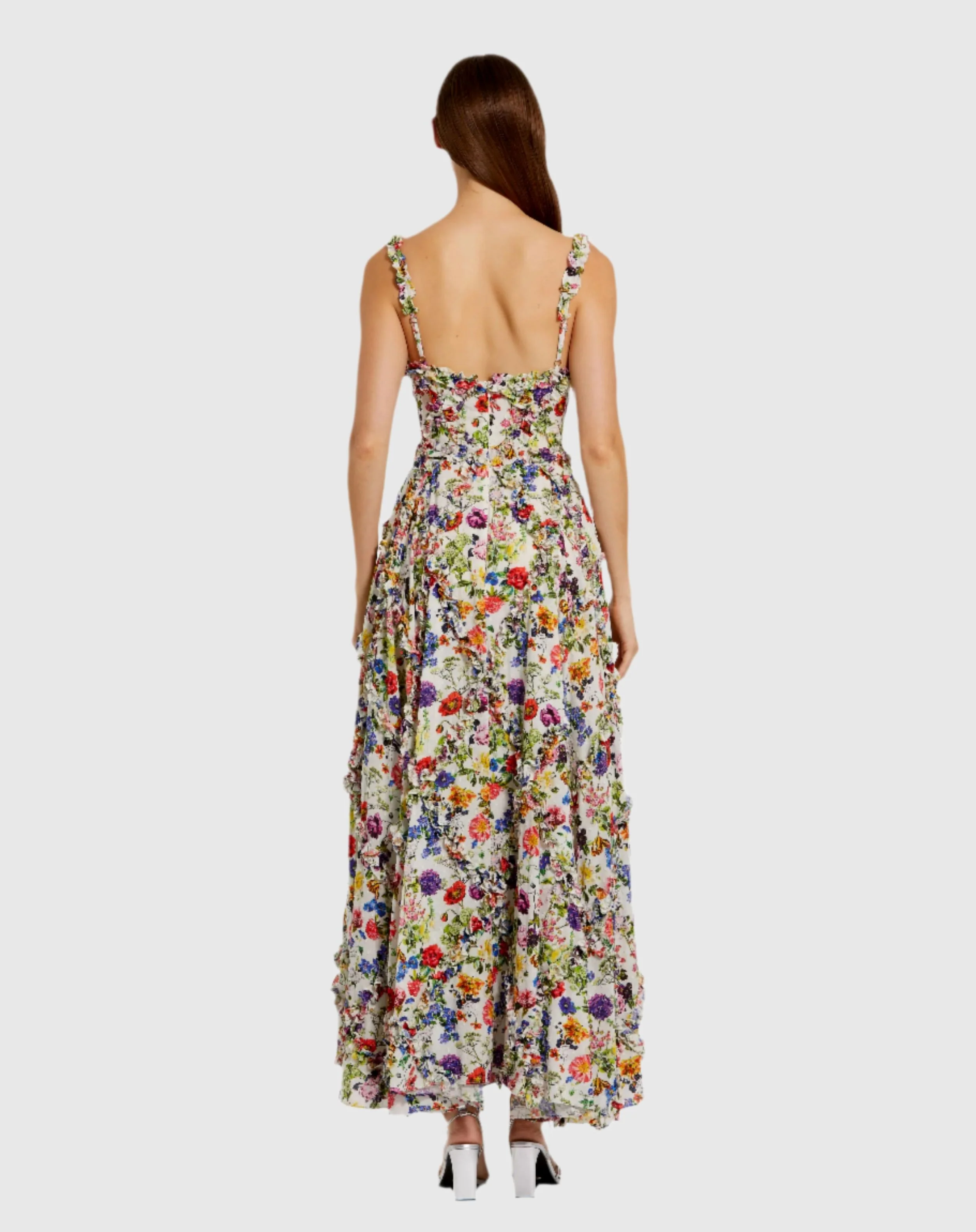 Multicolor Ruffle Floral Scoop Neck Dress