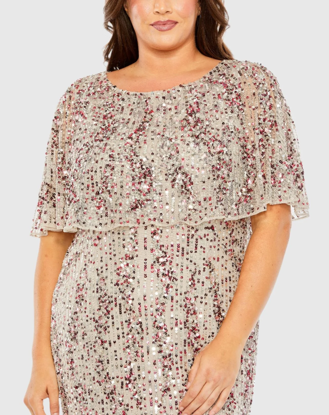 Beige High Neck Column Gown with Cape