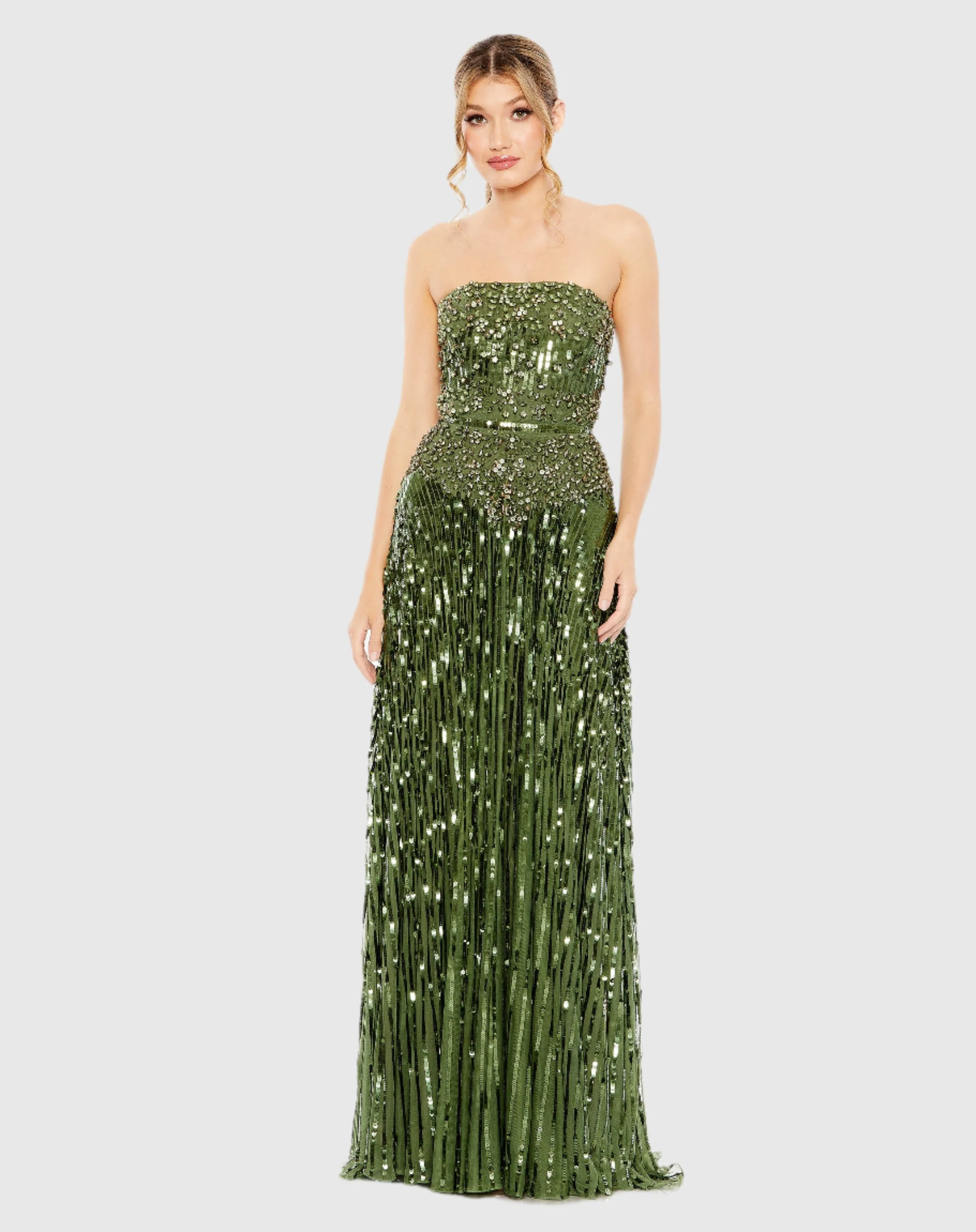 Green Strapless Hand Embellished Beaded A Line Gown