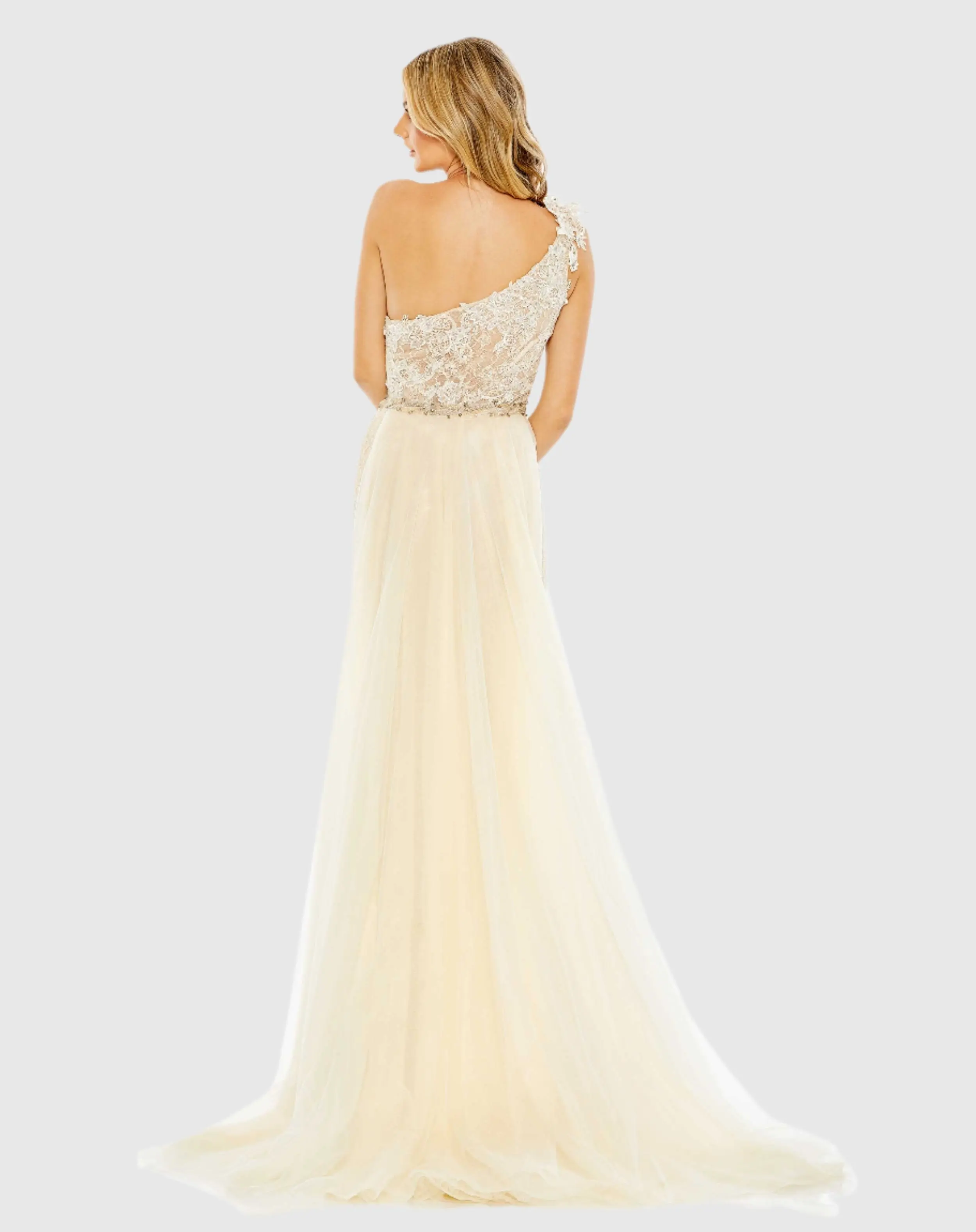 Lace One Shoulder Train Gown