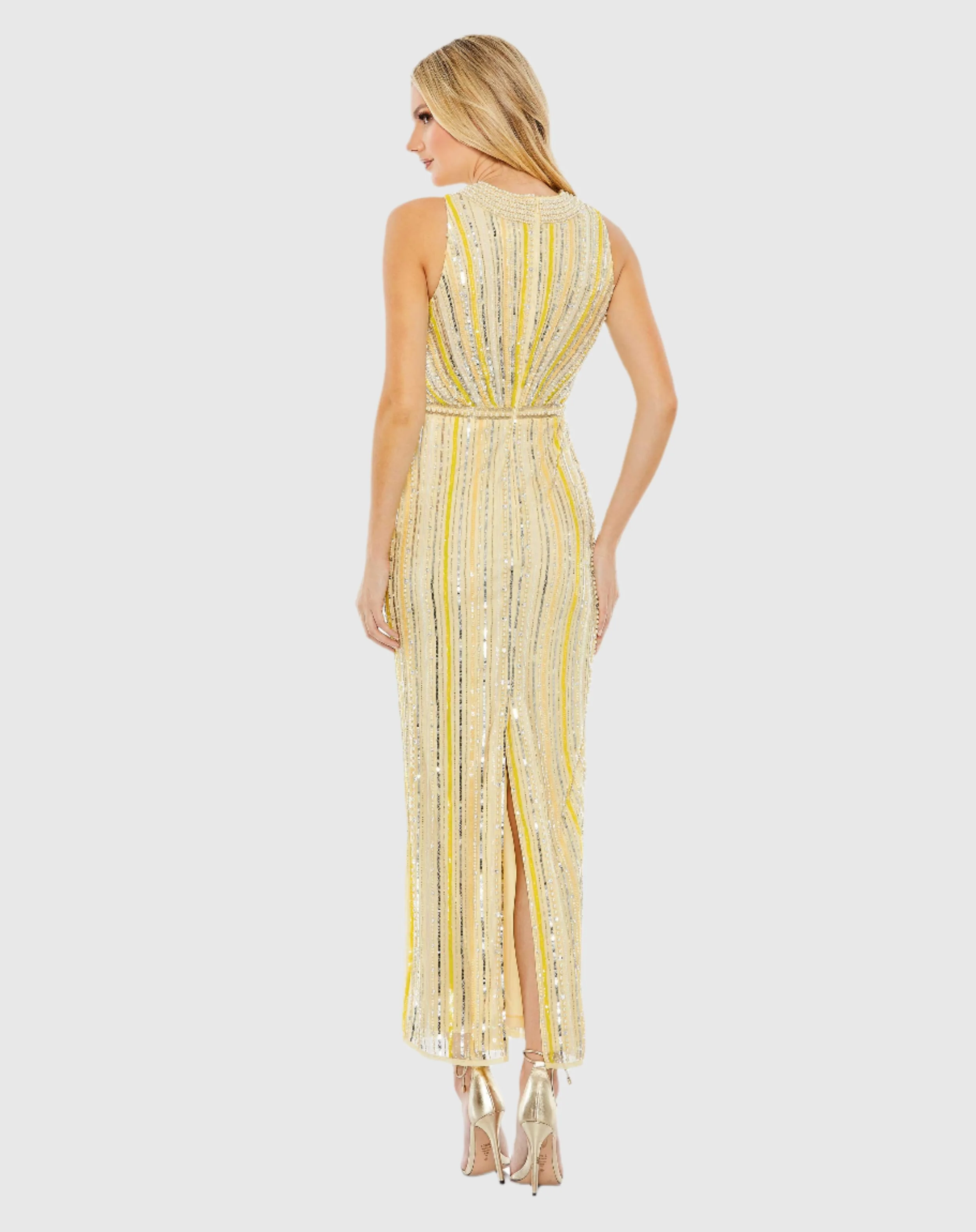 Embellished Halter Neckline Column Dress