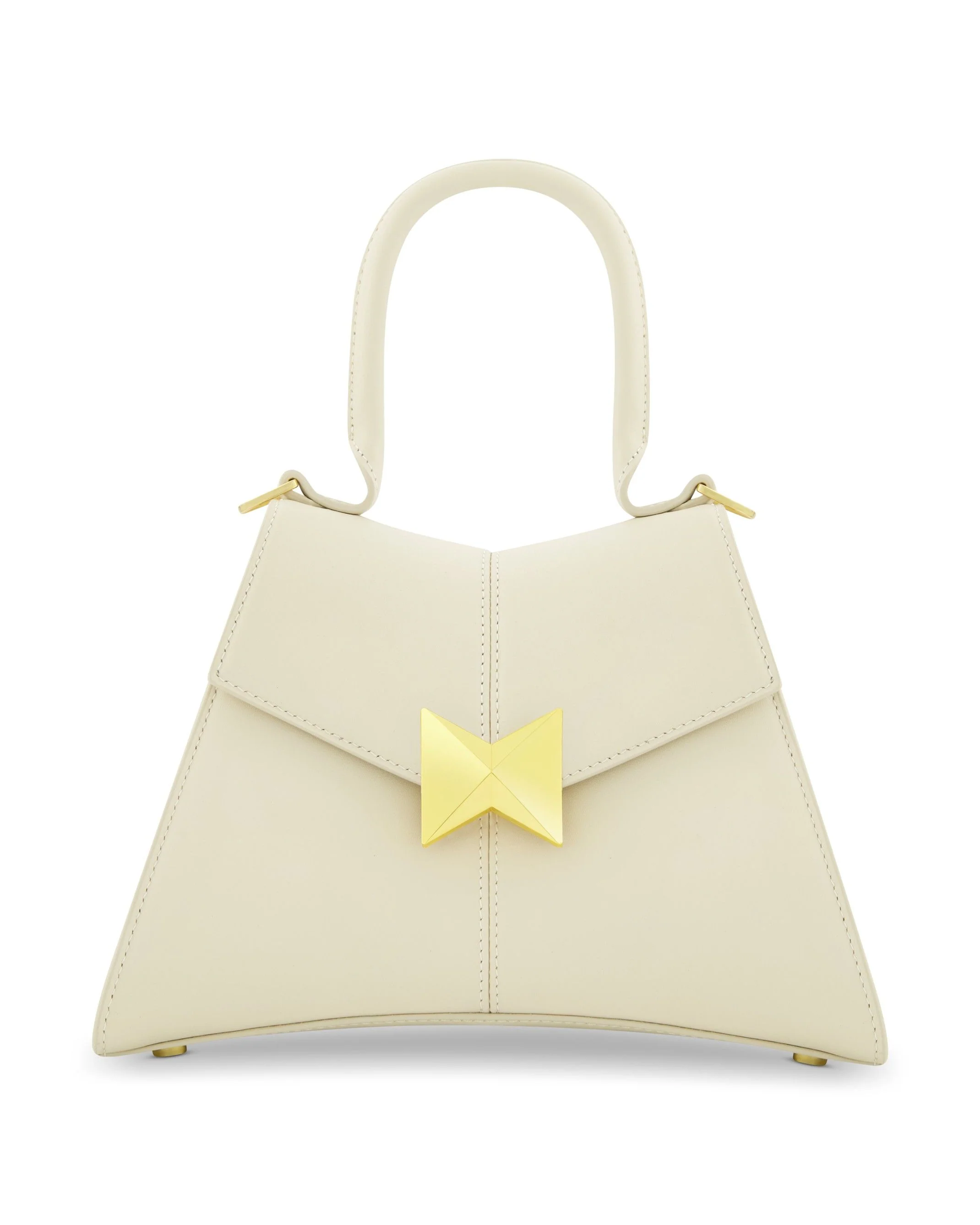 Angular Small Leather Handbag With Gold Hardware