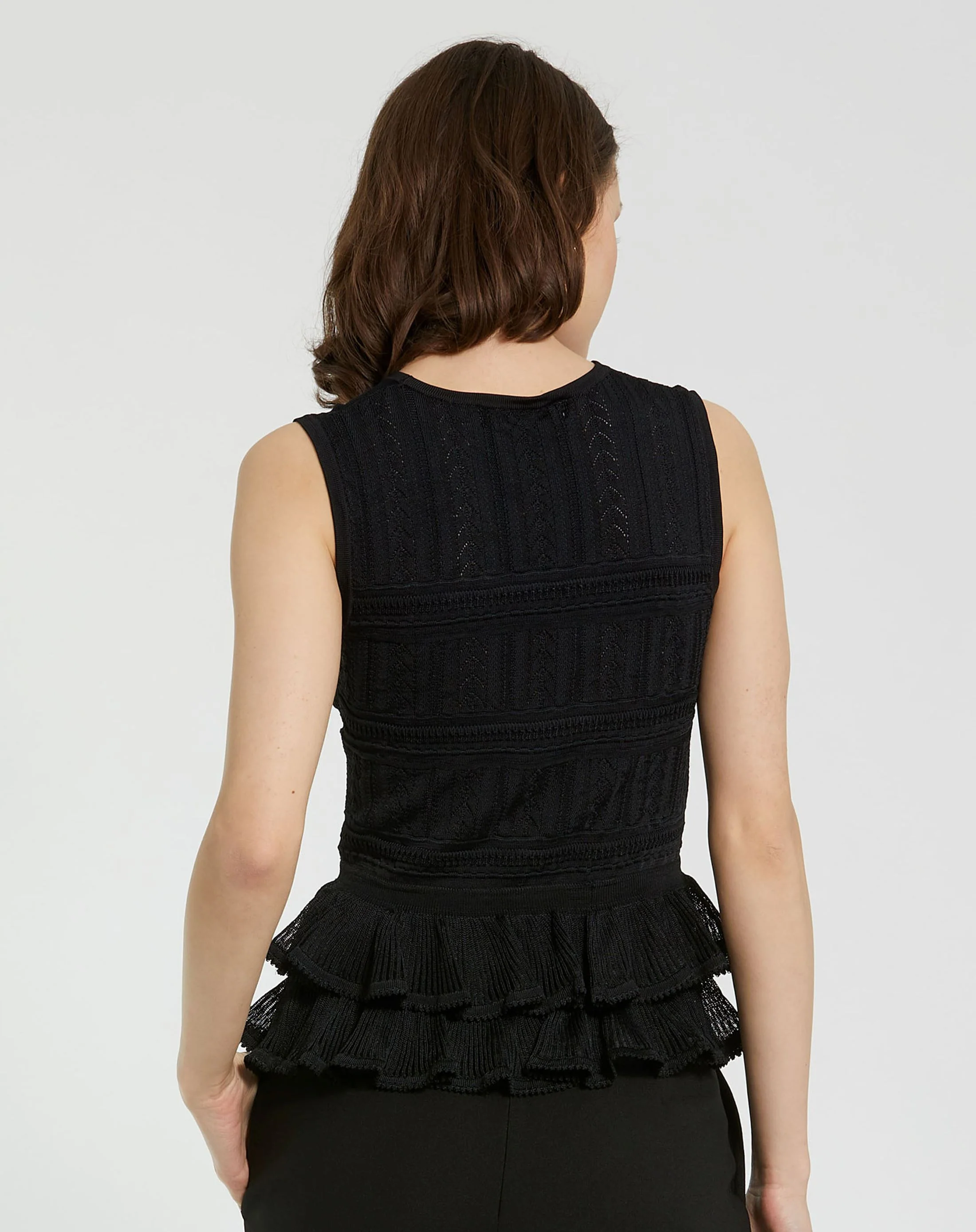 Sleeveless High Neck Knit Top With Ruffle Hem - FINAL SALE