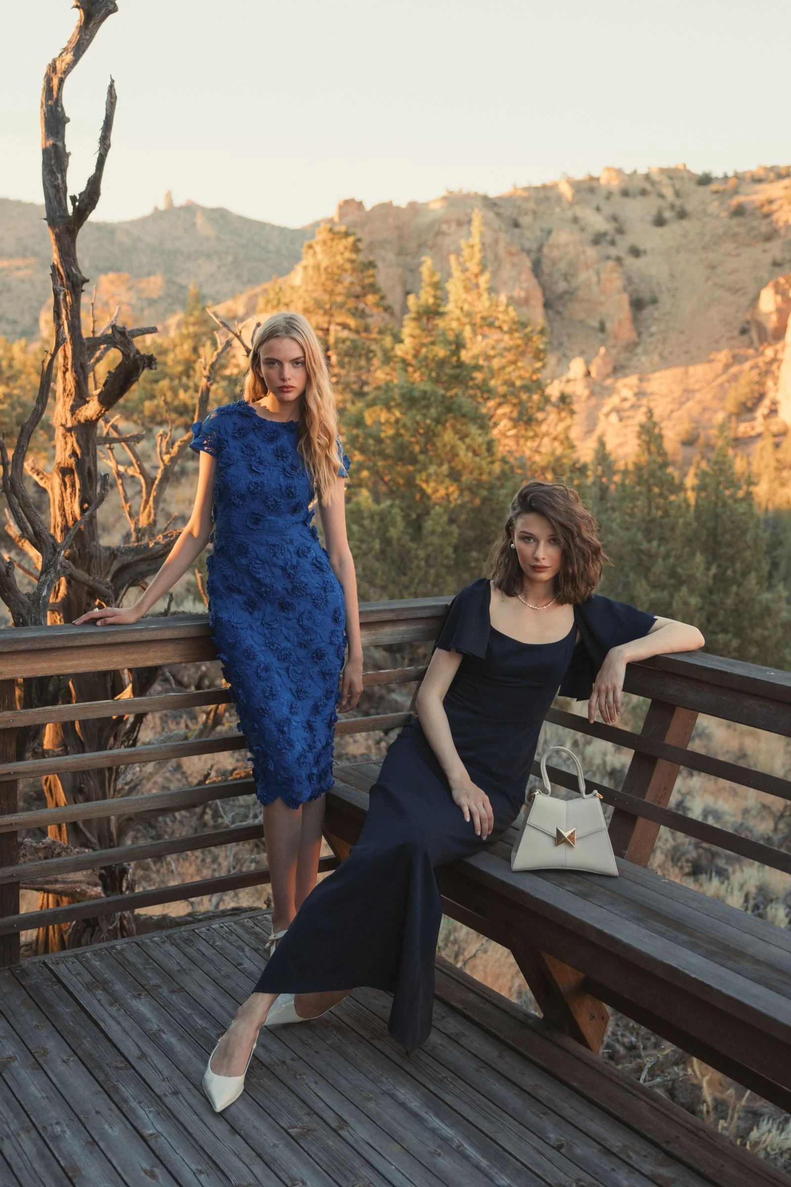 Navy Crepe Fitted Column Dress With Short Ruffle Sleeves