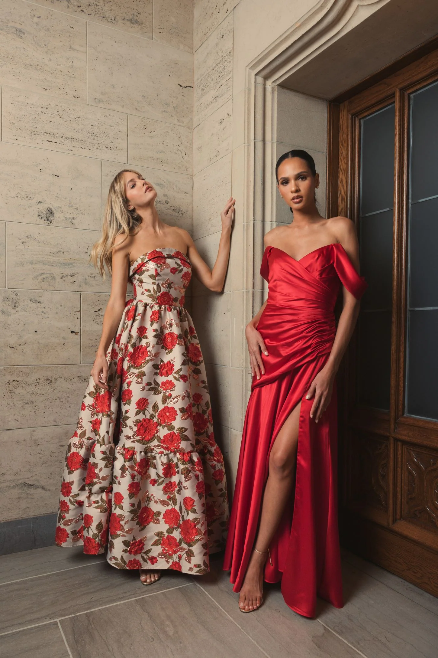Red Hard Satin Off The Shoulder Crossover Gown