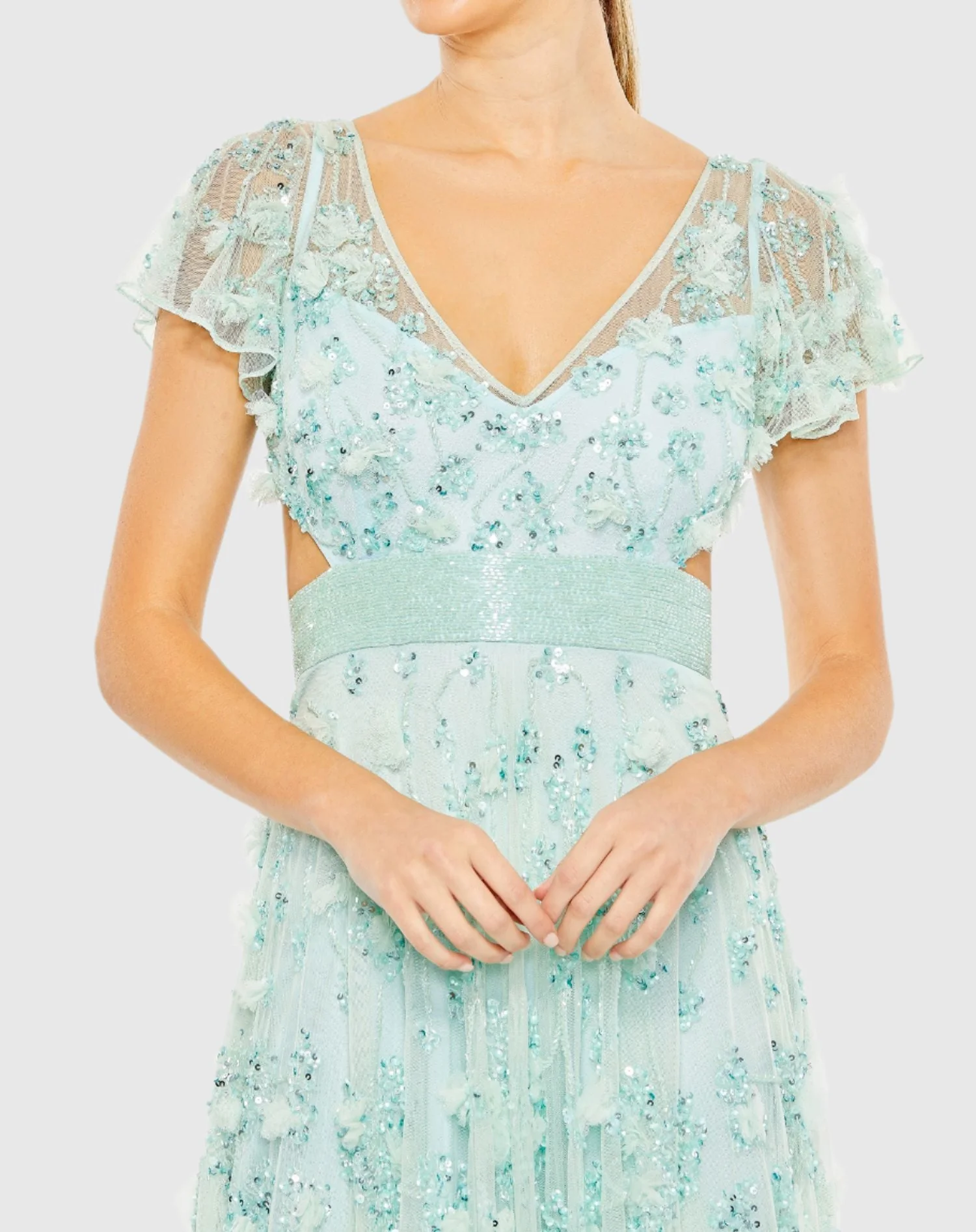 Light Blue Embellished Lace Up Flowy Gown - FINAL SALE