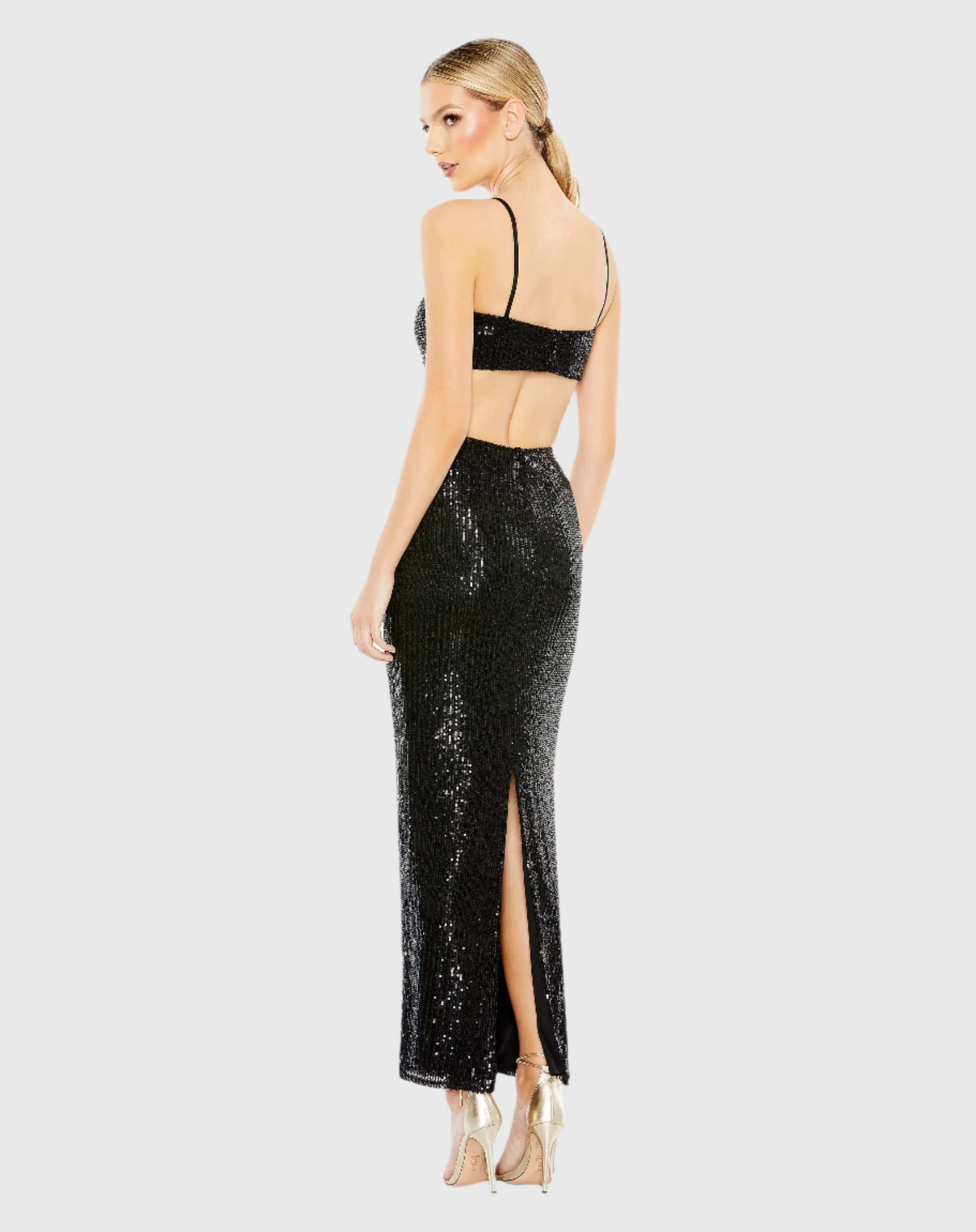 Sequined Spaghetti Strap Cut Out Gown - FINAL SALE