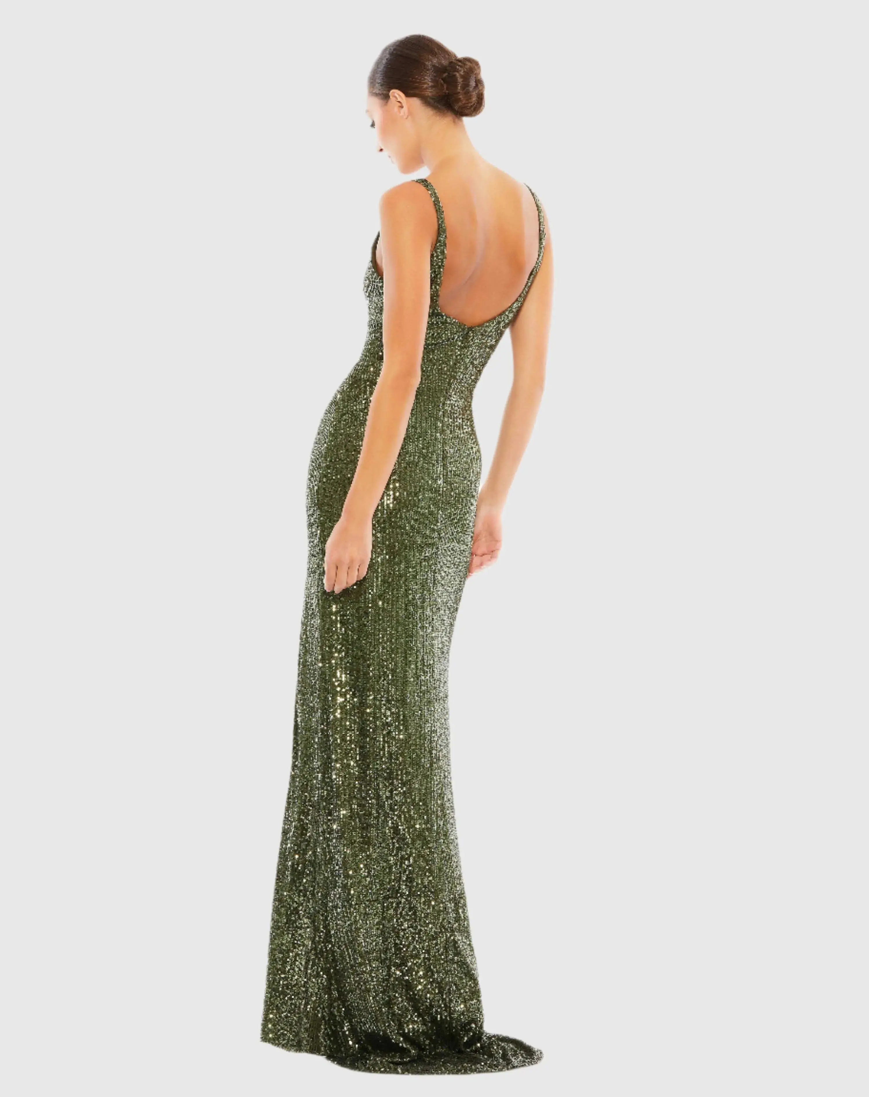 Dark Green Fully Sequined Scoop Back Gown