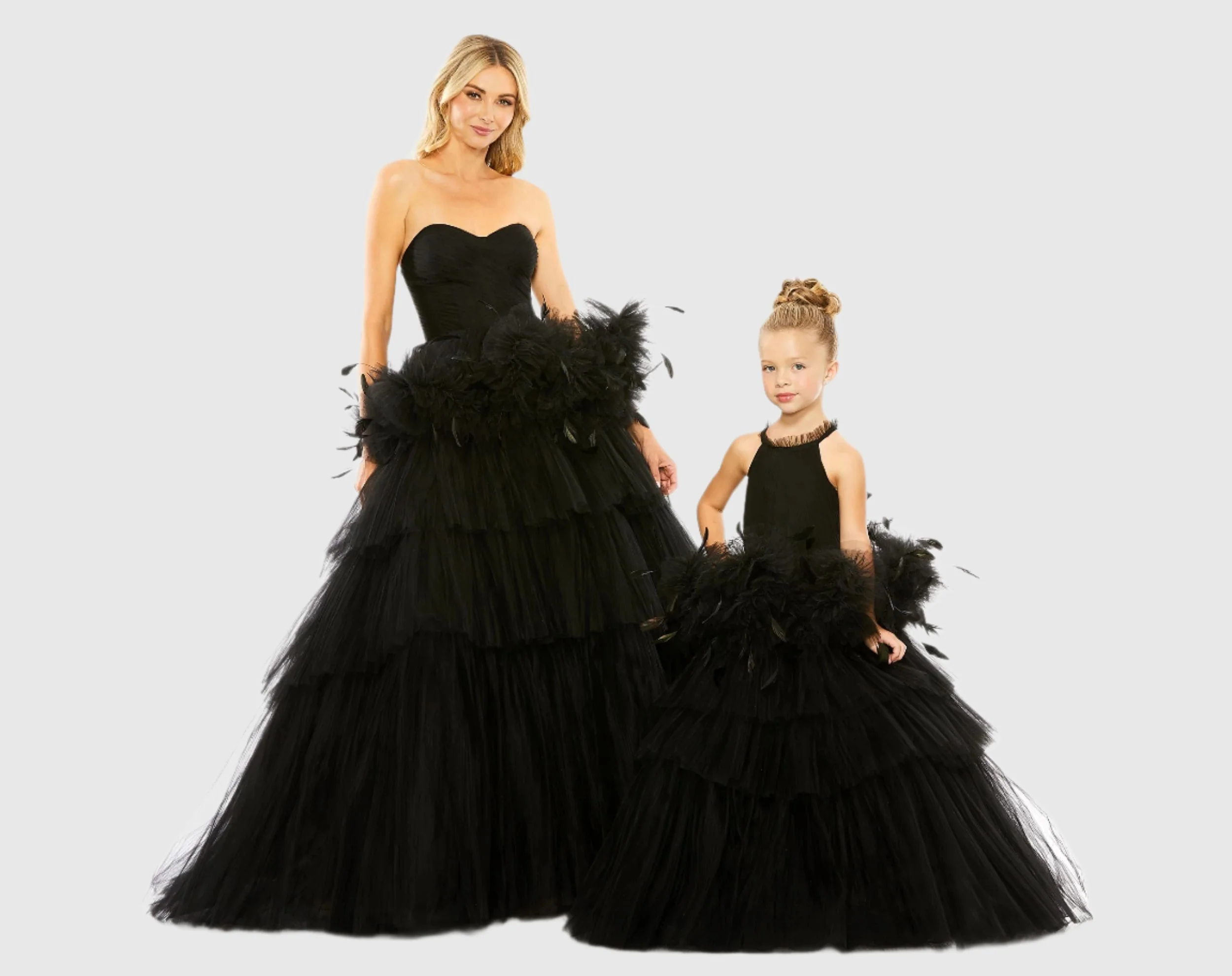 Girls High Neck Tulle Dress with Feather Detail