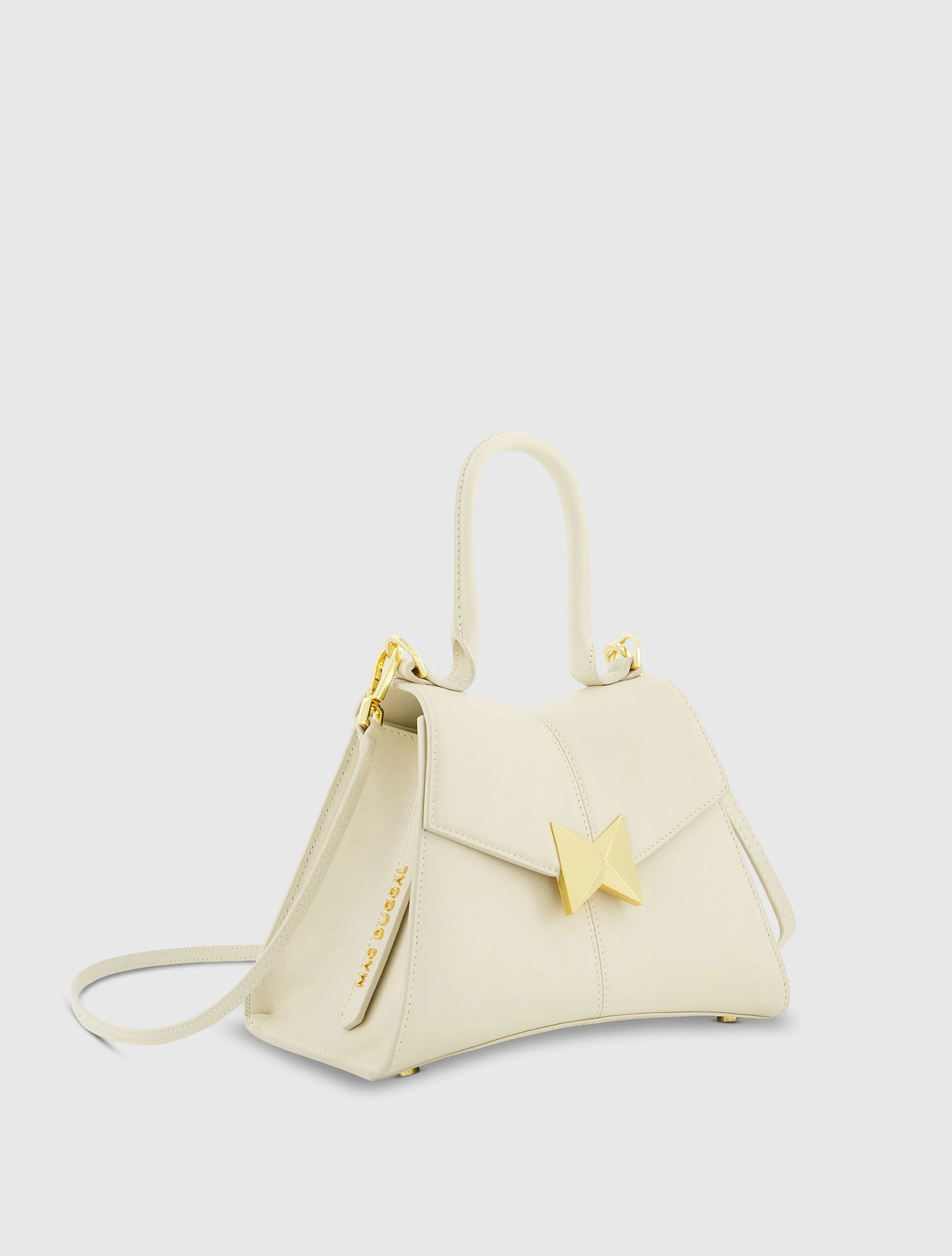 Angular Small Leather Handbag With Gold Hardware