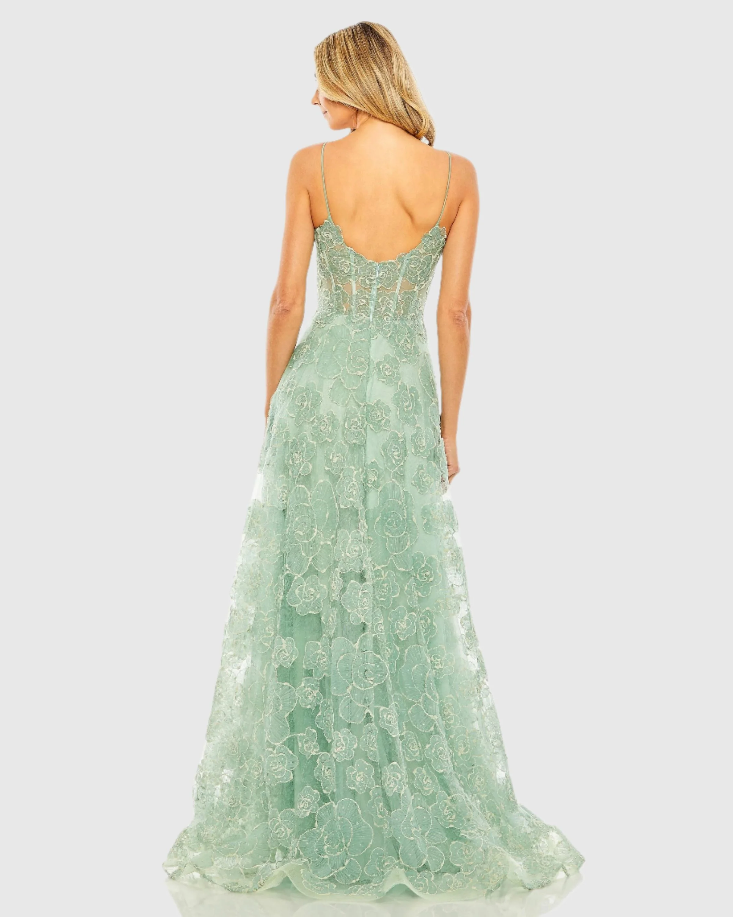Green Sweetheart Floral A Line Gown